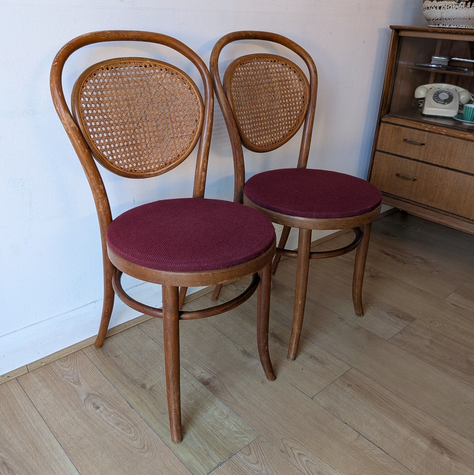 Set Of 4 Vintage Cane Back Dining Chairs | Bistro Style | photo buy