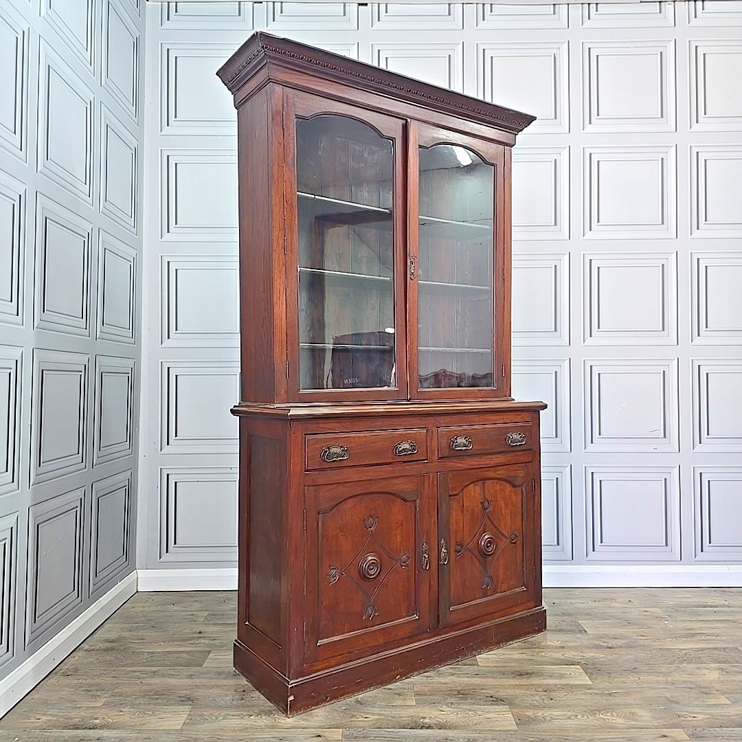 Antique Library Bookcase Dresser Cabinet Glazed Top Sideboard Cupboard Shelves
