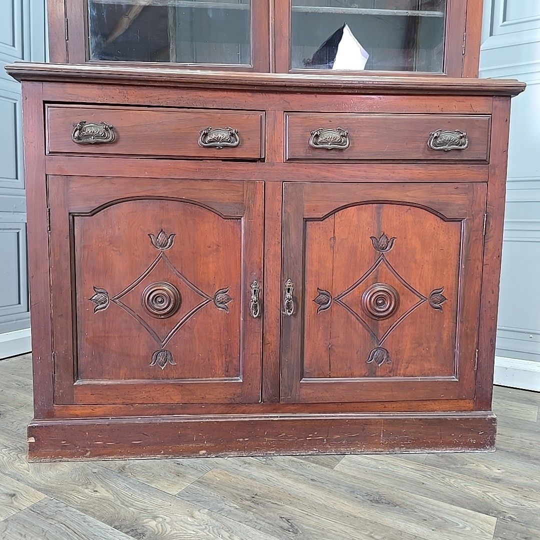 Antique Library Bookcase Dresser Cabinet Glazed Top Sideboard Cupboard Shelves photo vinterior