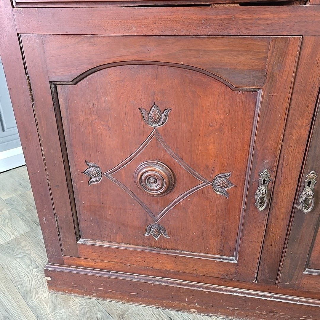 Antique Library Bookcase Dresser Cabinet Glazed Top Sideboard Cupboard Shelves photo vintage