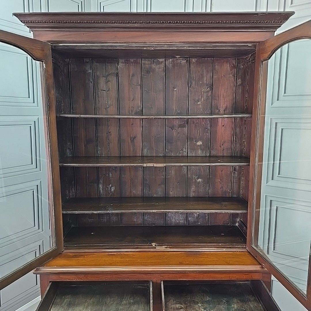 photo vintage Antique Library Bookcase Dresser Cabinet Glazed Top Sideboard Cupboard Shelves