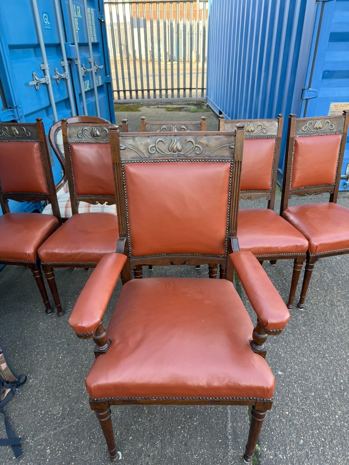 Set Of 6 Victorian Style Carved Press Back Dining Chairs With Matching Carver Armchairs photo for sale