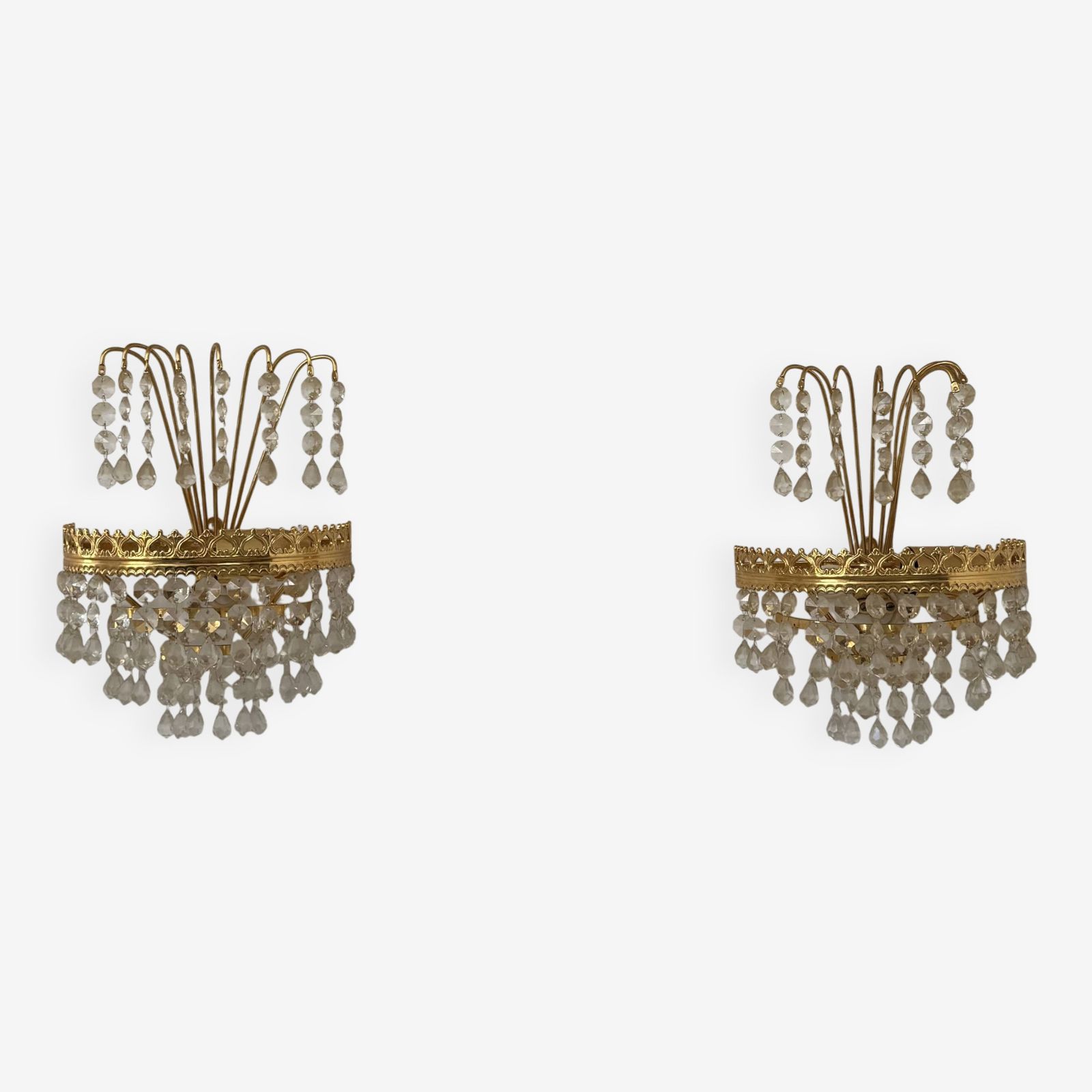 Pair Of Vintage Wall Sconces, Glass And Brass, Sweden, 1970 photo furniture