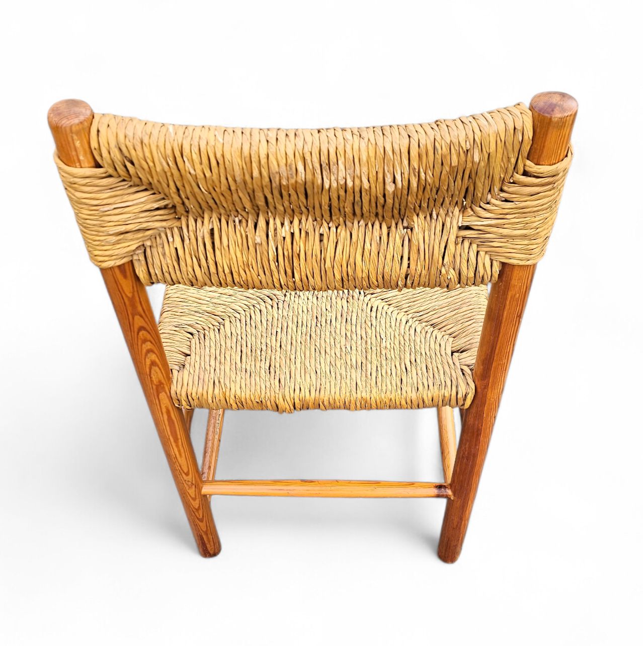 1913.0 2 X Pine Wood Woven Reed Dining Chairs / France 1950s photo