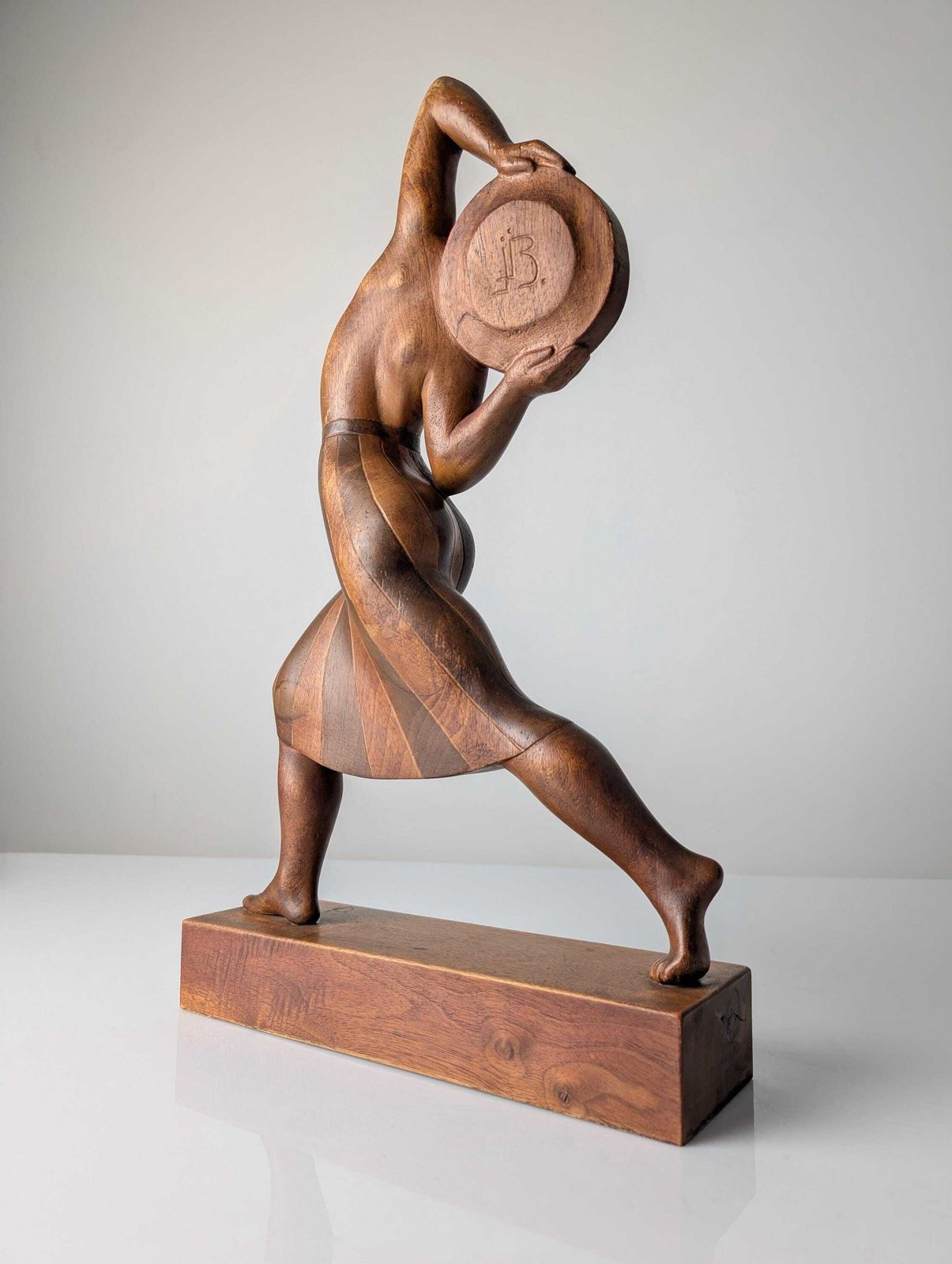 Art Deco Wooden Sculpture By Jens Jacob Bregnø, Denmark, 1900s, Signed photo 3639.0
