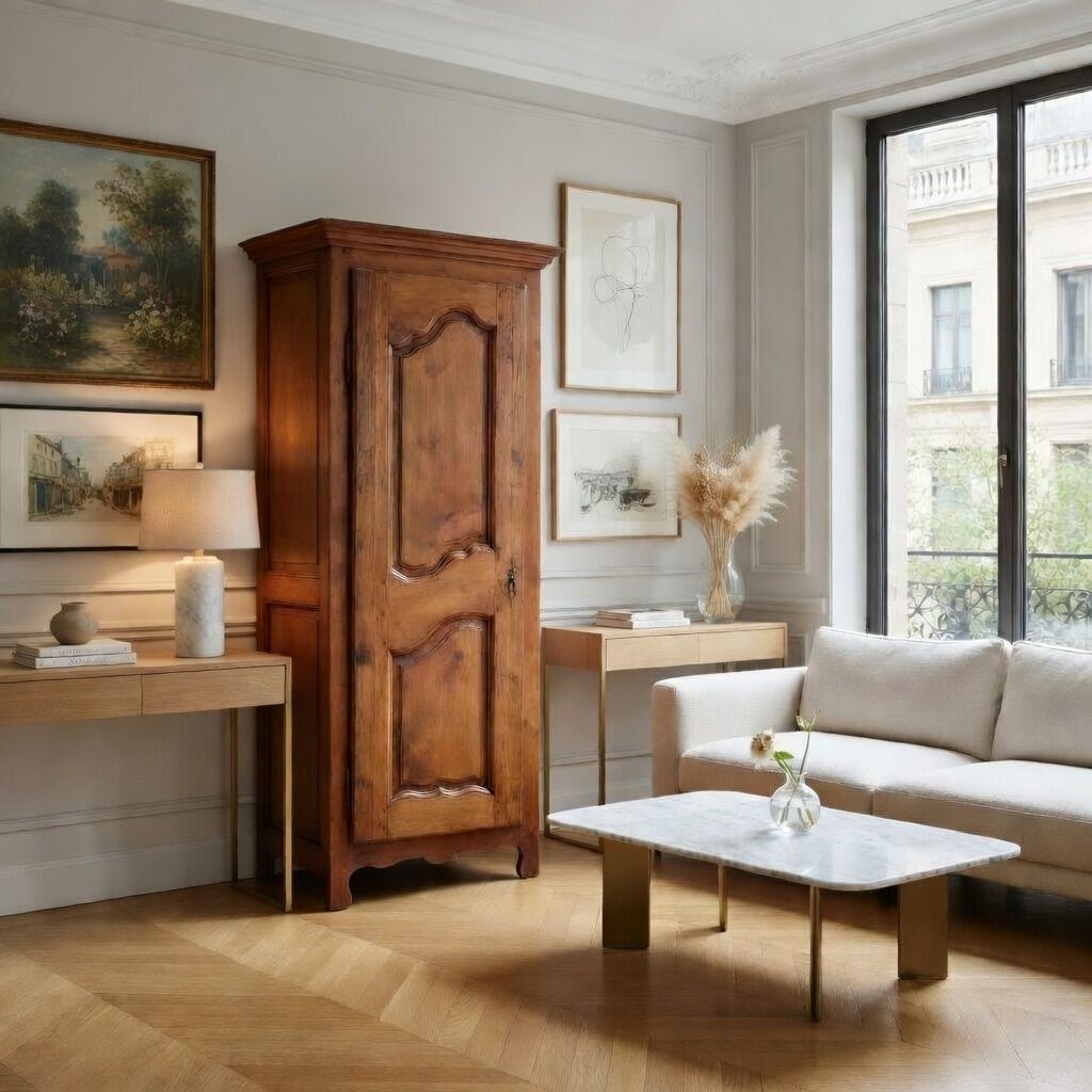 photo for sale C19th French Fruitwood Bonnetiere Or Armoire