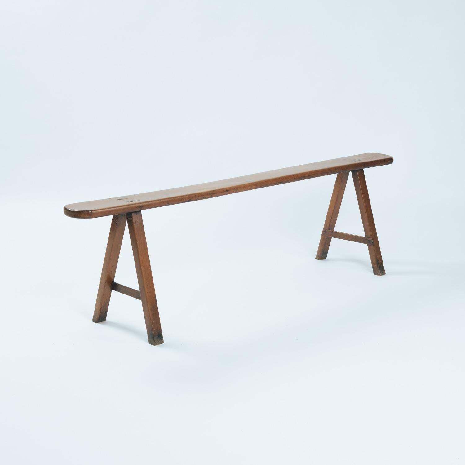 Lomg French Art Deco Style Bench In Oak, 1930s photo for sale