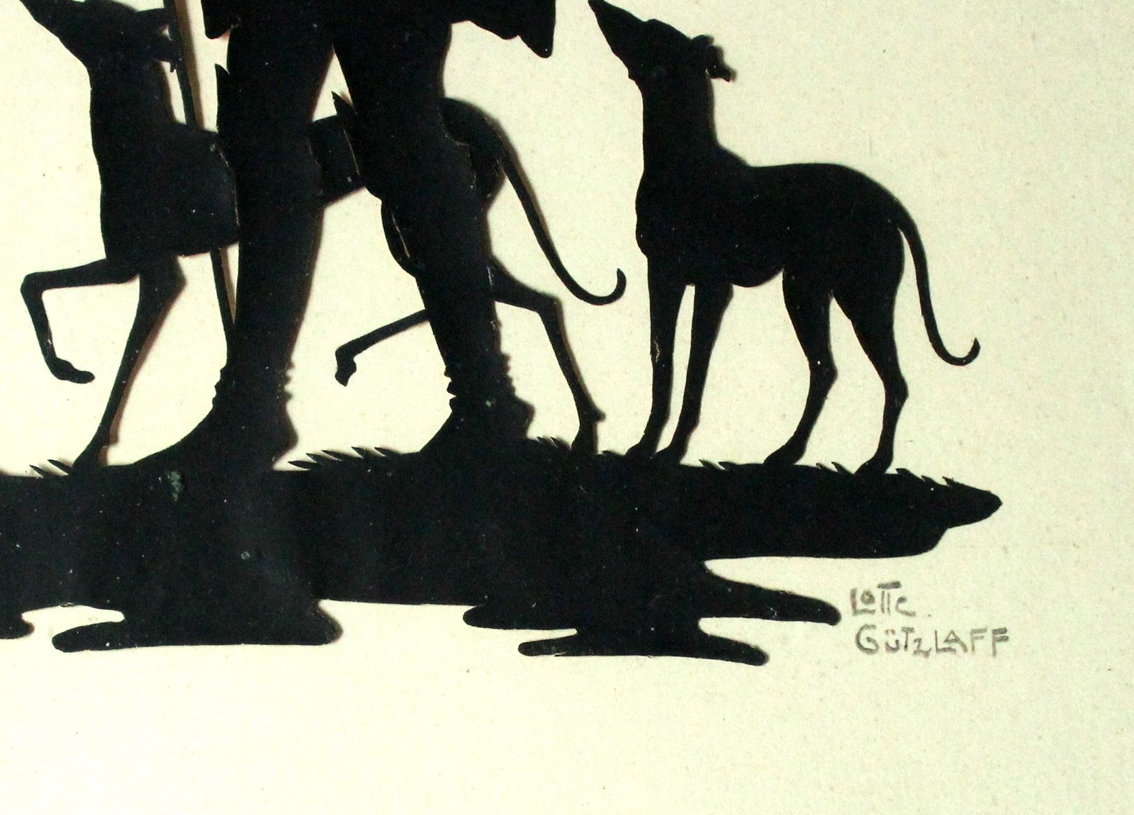 1910s   Antique Silhouette Paper Cut By Lotte Gützlaff   "King Friedrich II With Two Greyhounds"  "The Old Fritz"   Signed photo Art