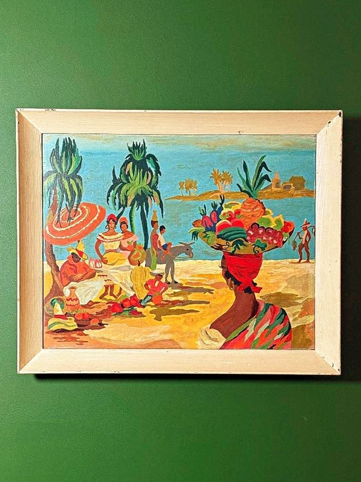 1950s Fauvist Oil Painting, Cuban Fruit Sellers photo for sale