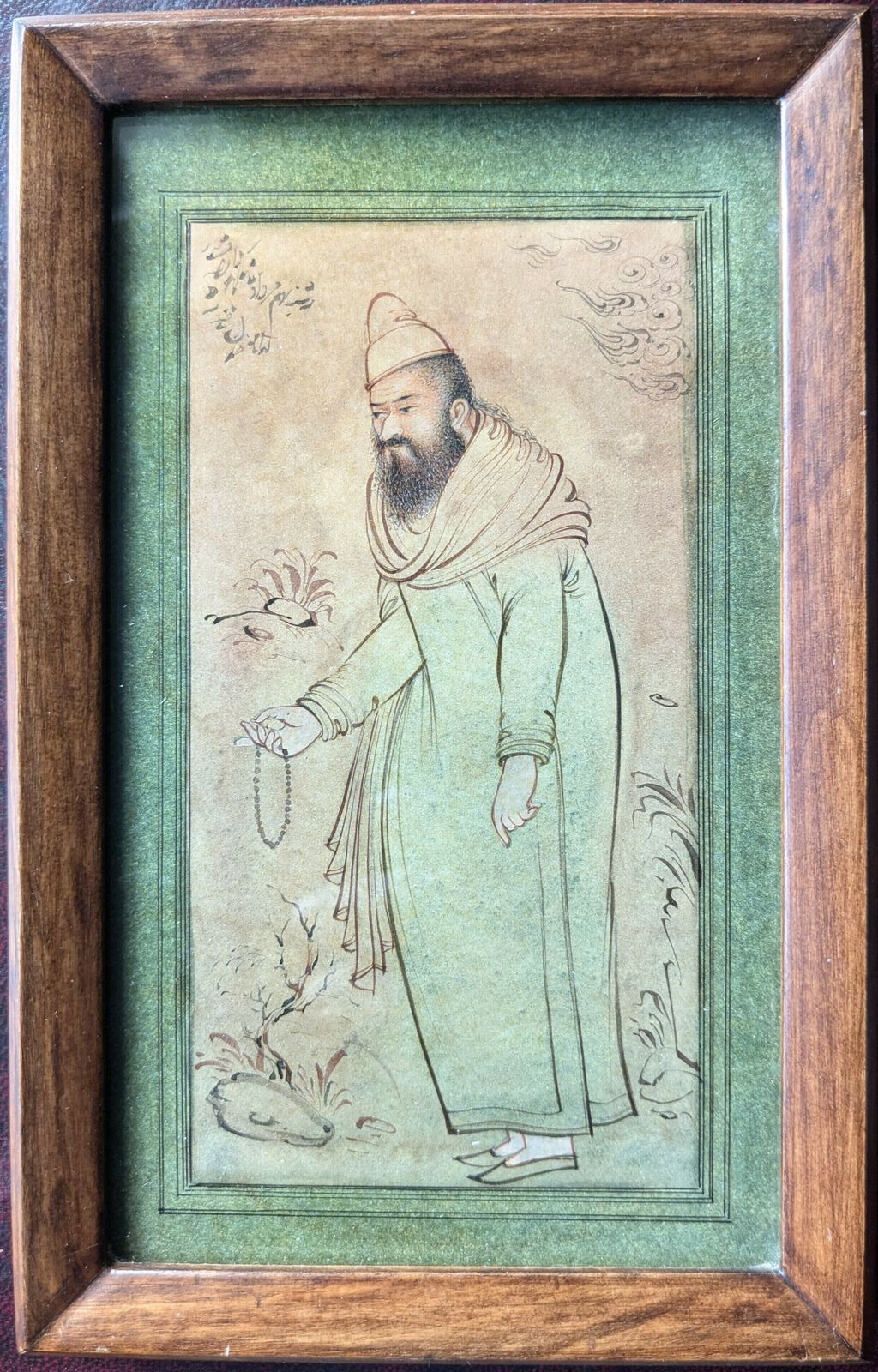 Antique Islamic Safavid Style Miniature Drawing Of Sufi Dervish
