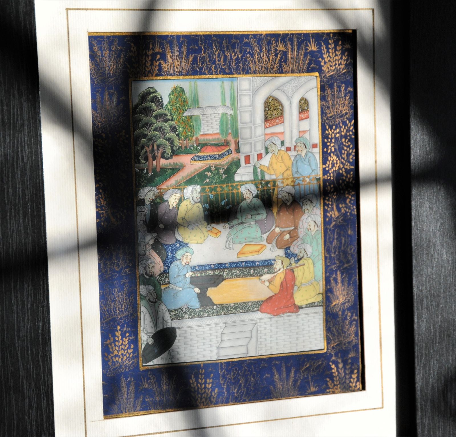 Vintage Framed Islamic Miniature Painting Of Royal Court Scene On Silk photo 284.0