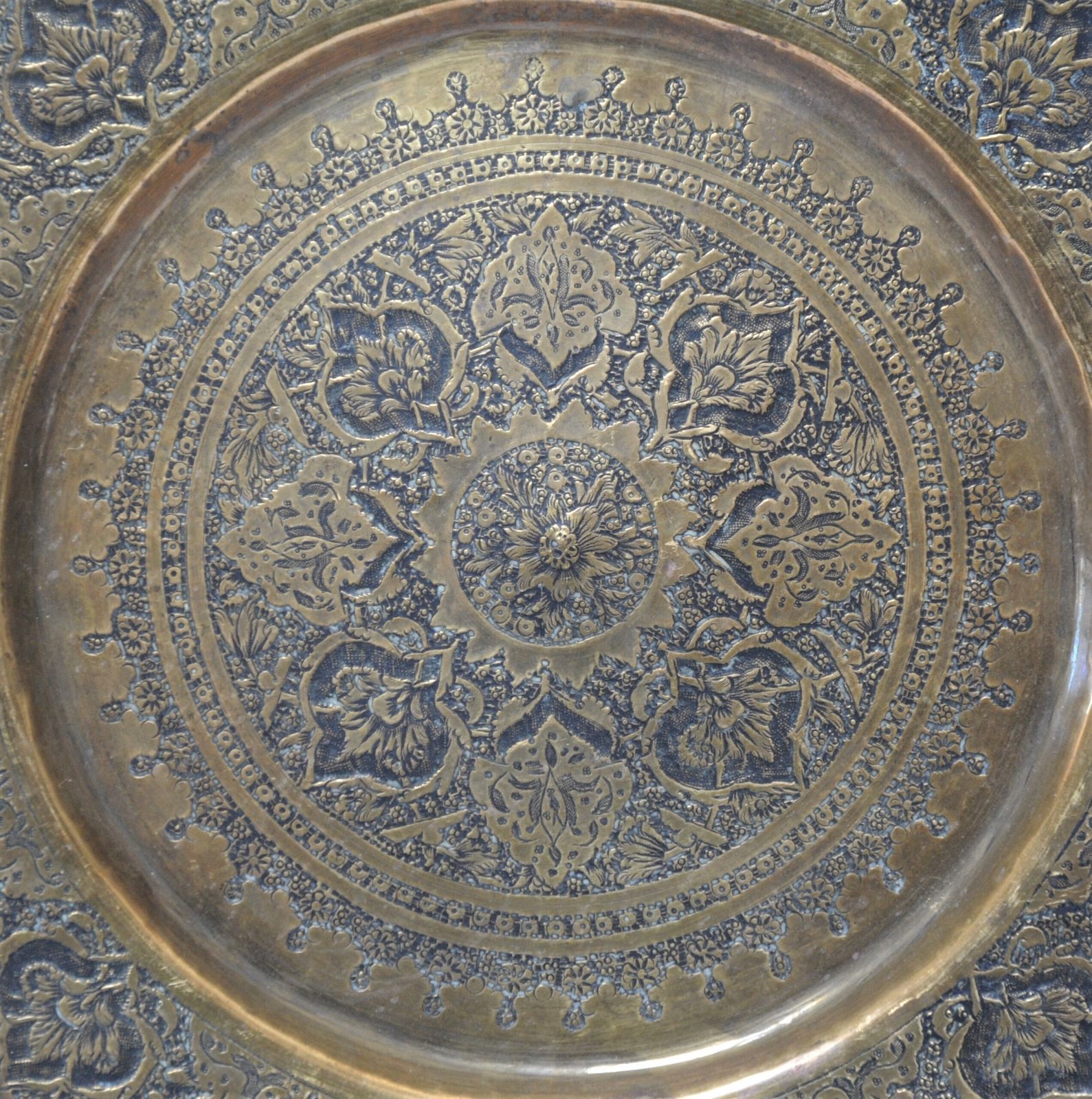 Antique Islamic Ornately Engraved Brass Charger photo for sale