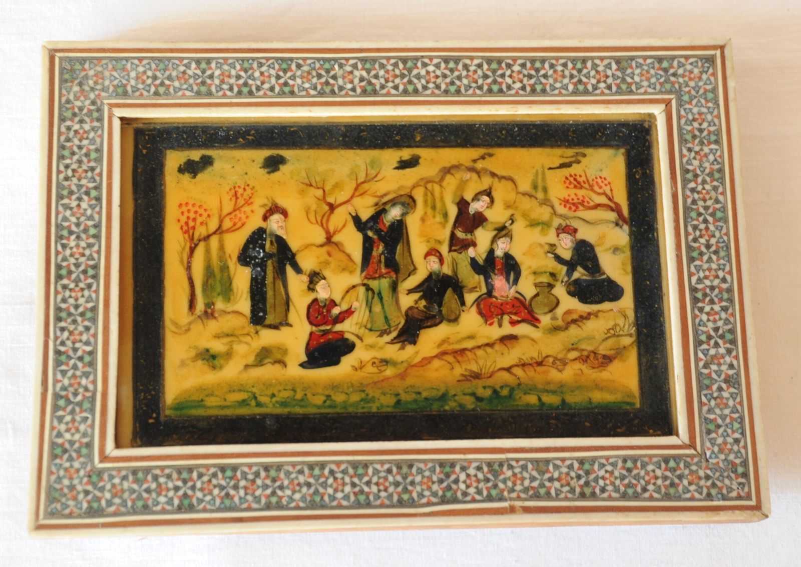 Vintage Islamic Miniature Painting In Khatam Frame