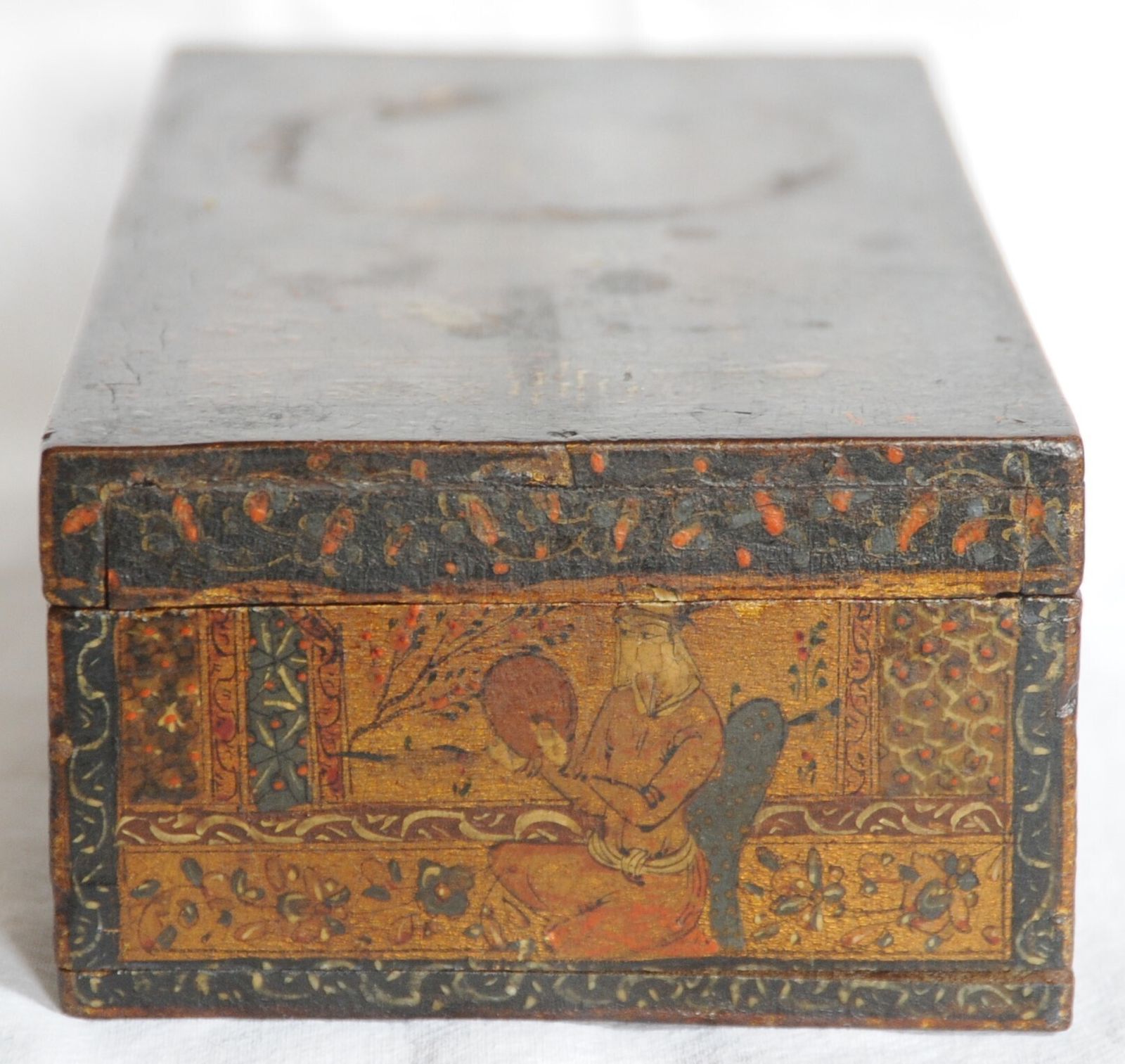 Antique Islamic Qajar Islamic Wooden Jewellery Box With Miniature Paintings photo vinterior