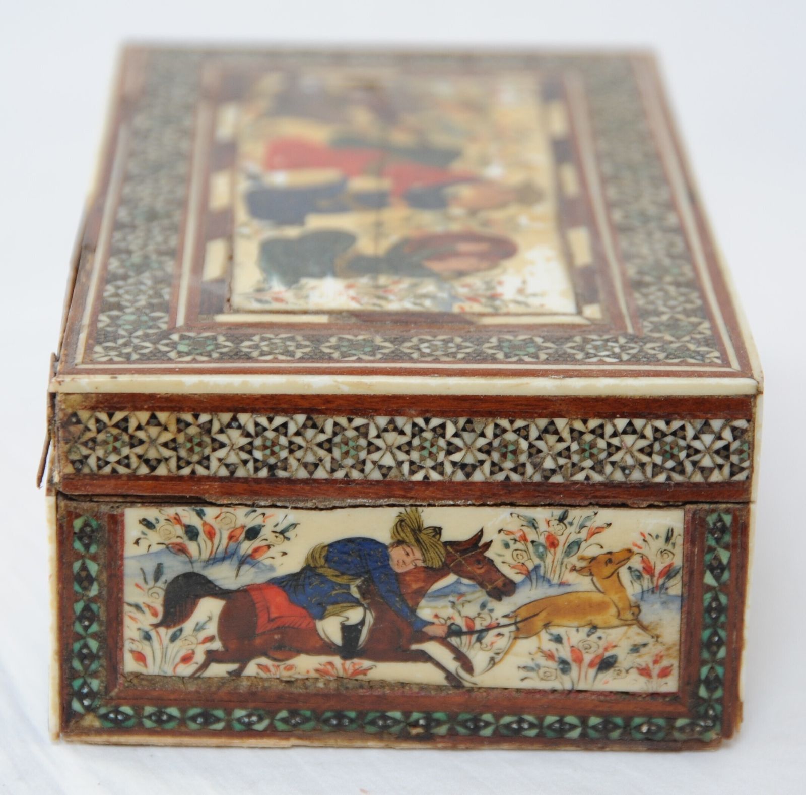Antique Islamic Wooden Khatam Box With Safavid Style Miniature Paintings photo Home Decor