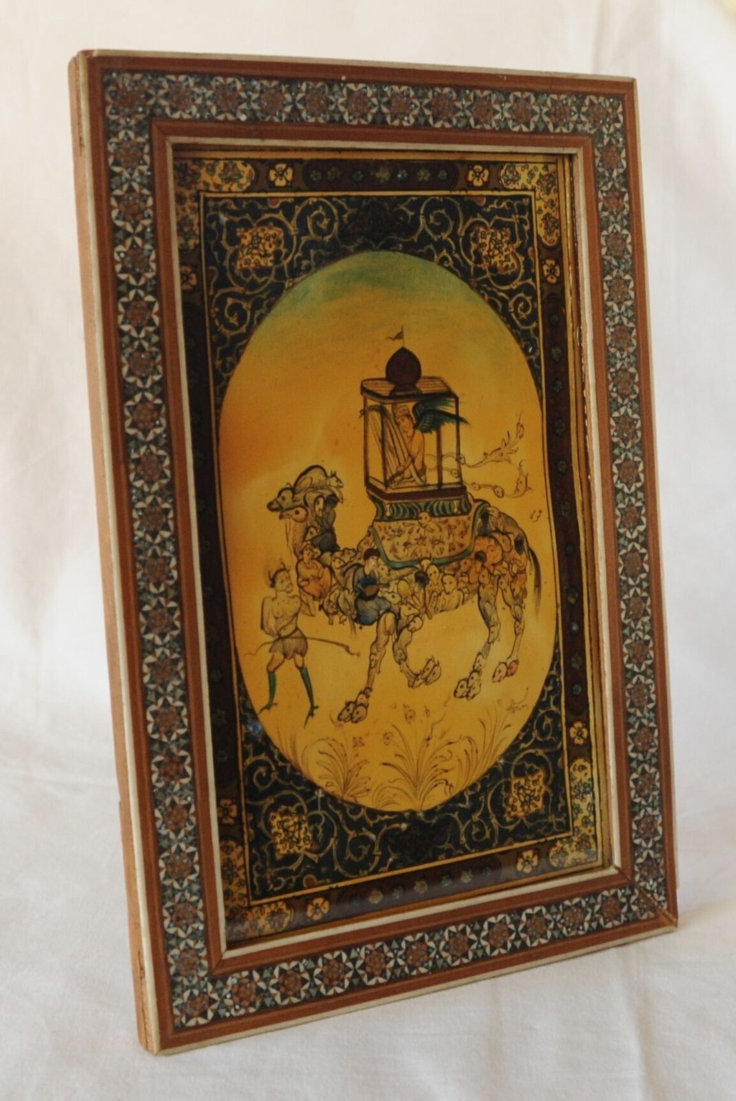 Vintage Islamic Composite Painting By Ahmad Omoumi In Khatam Frame photo Art