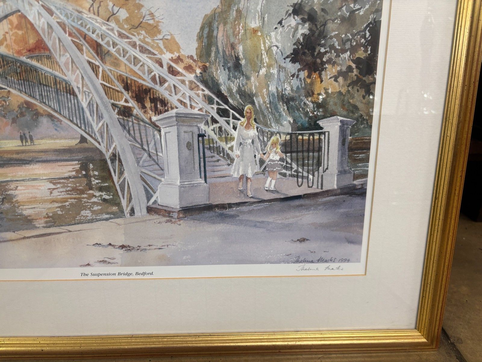 Framed Watercolour Print Of The Suspension Bridge, Bedford By Thelma Marks 1994 photo 50.0