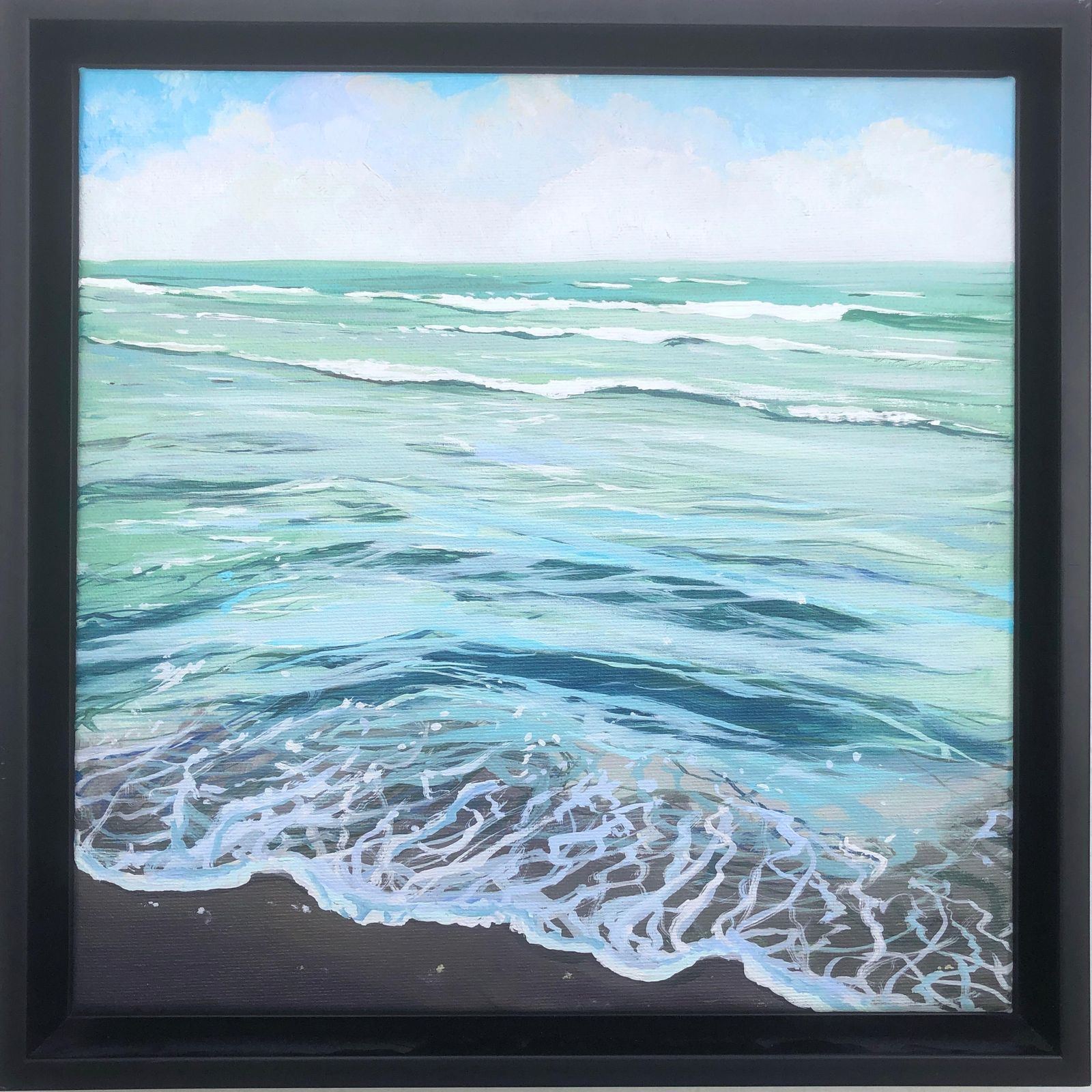 Alberto Biesok Turquoise Mediterranean Waves Seascape Oil Painting Coastal Contemporary Square Canvas 2019 photo furniture