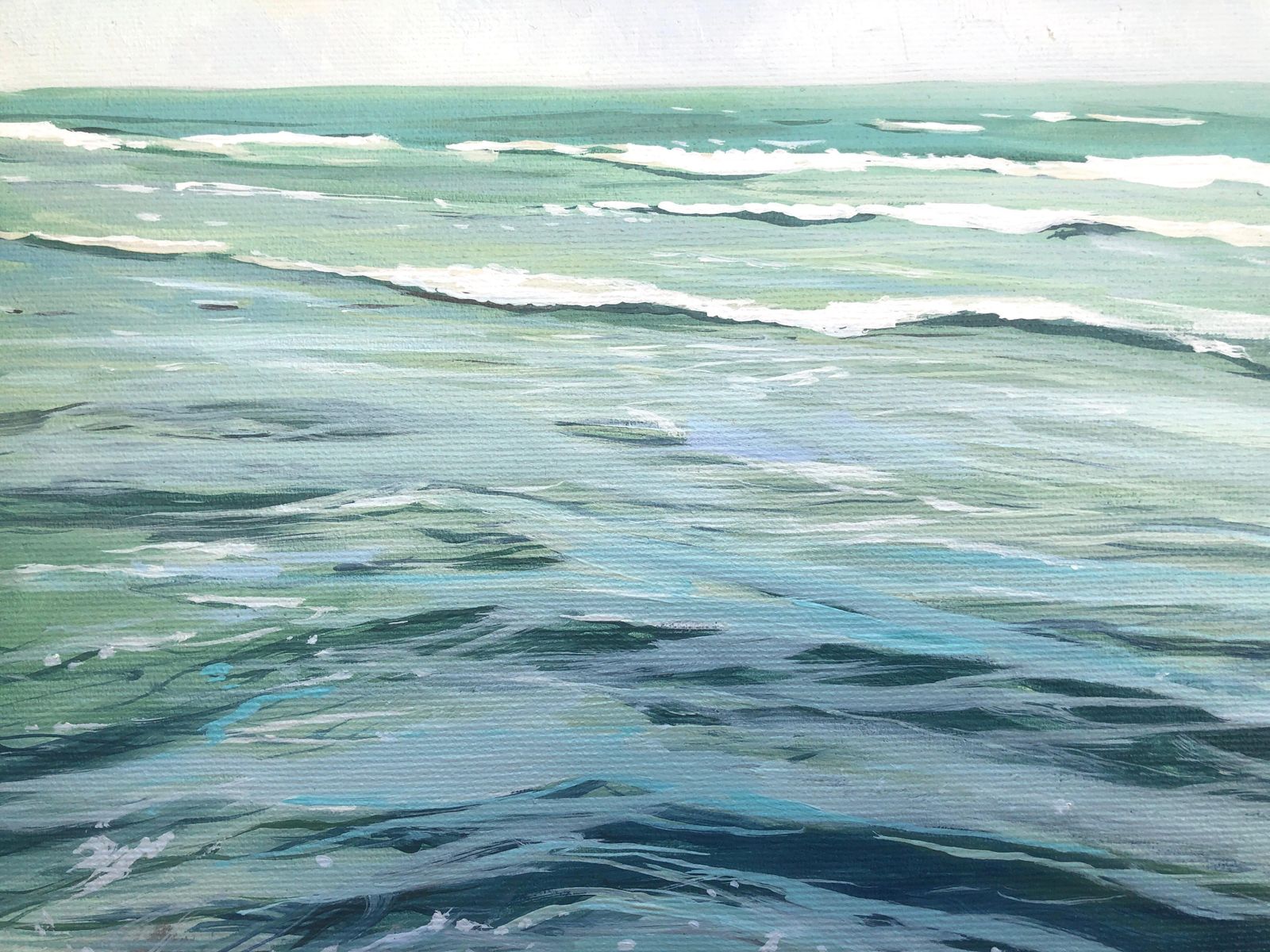 Alberto Biesok Turquoise Mediterranean Waves Seascape Oil Painting Coastal Contemporary Square Canvas 2019 photo buy