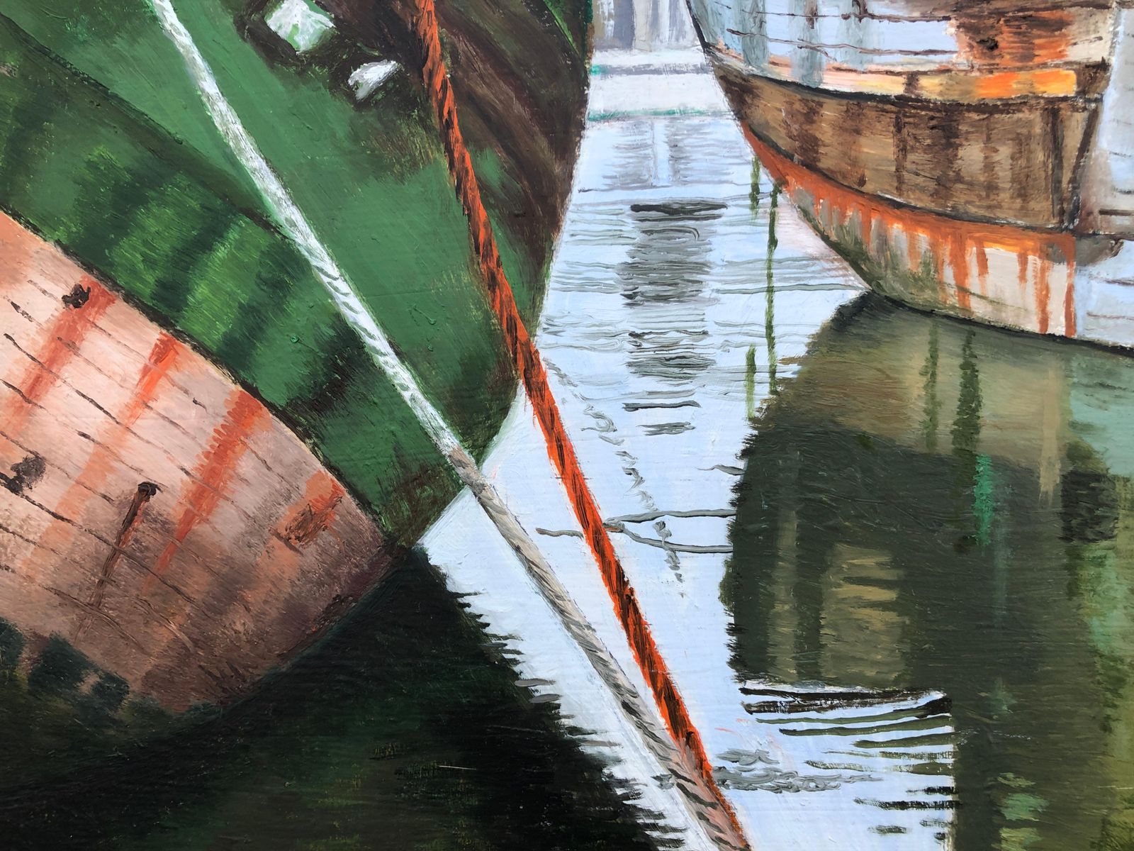 Fishing Port France Oil On Canvas Painting Seascape Boats 2016 photo vinterior
