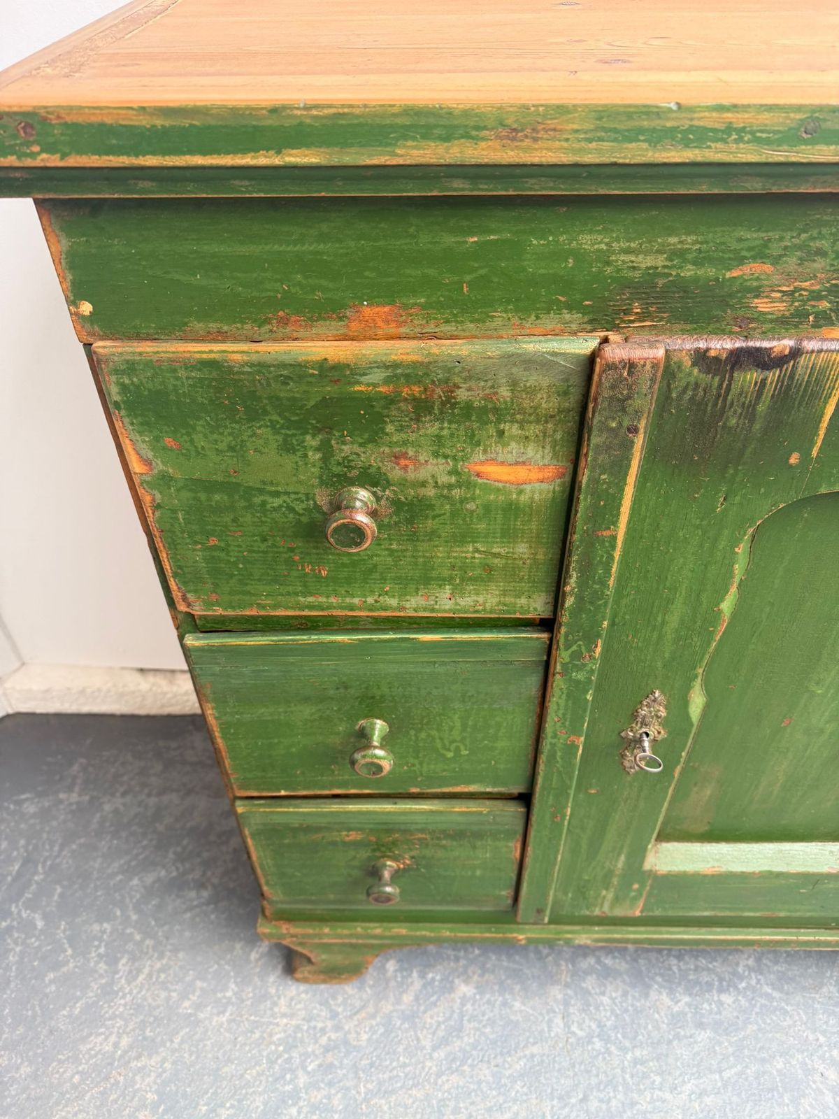 An Amazingly Painted Green Georgian 3 Drawer Original Hungarian Cupboard photo Furniture