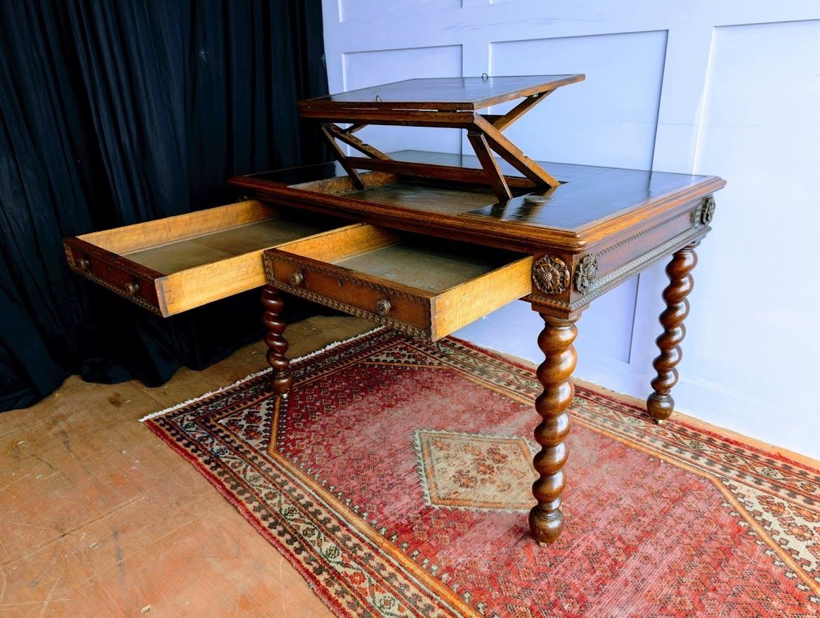 A Unique And Bespoke English 19th Century Neo Jacobean Oak Architects’ Desk photo for sale