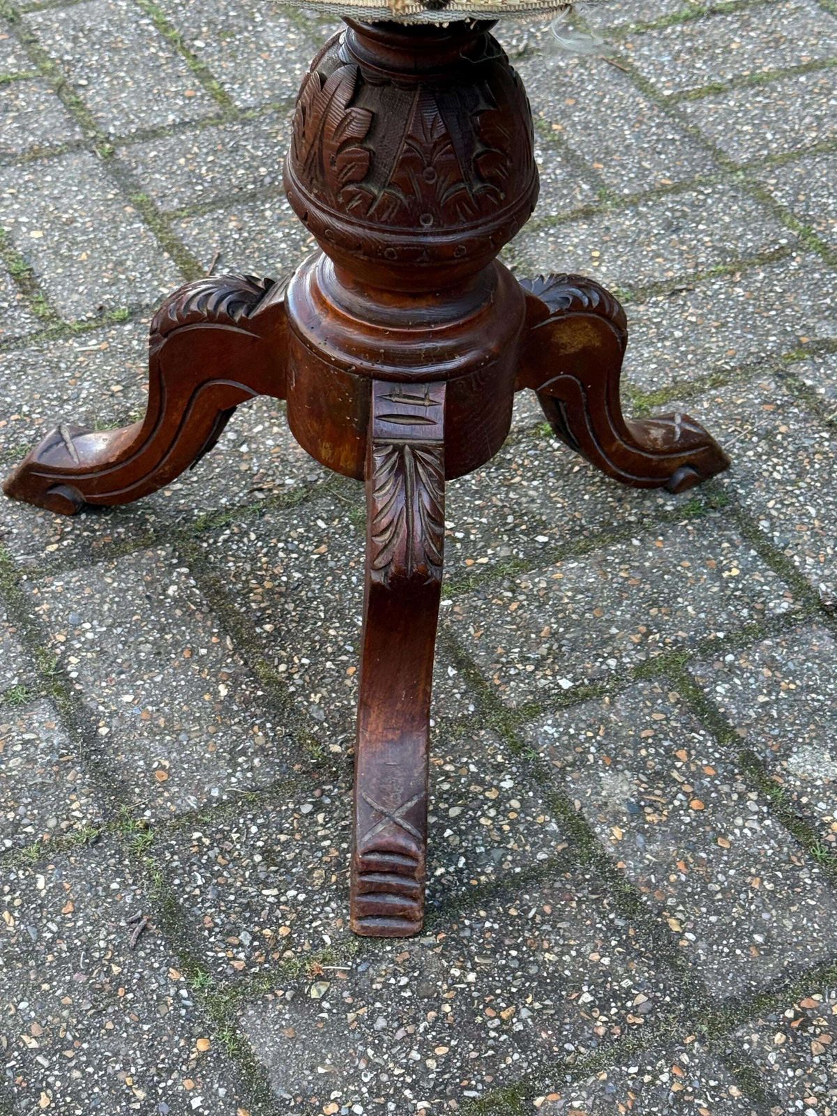 photo buy Antique Victorian Carved Piano Or Accent Stool – Adjustable Wooden Stool With Needlepoint Floral Seat