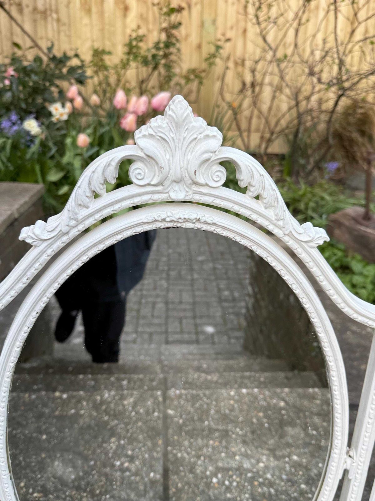 Home Decor Vintage French Style Tri Fold Dressing Table Mirror – Ornate Rococo Vanity Mirror In Cream Finish photo