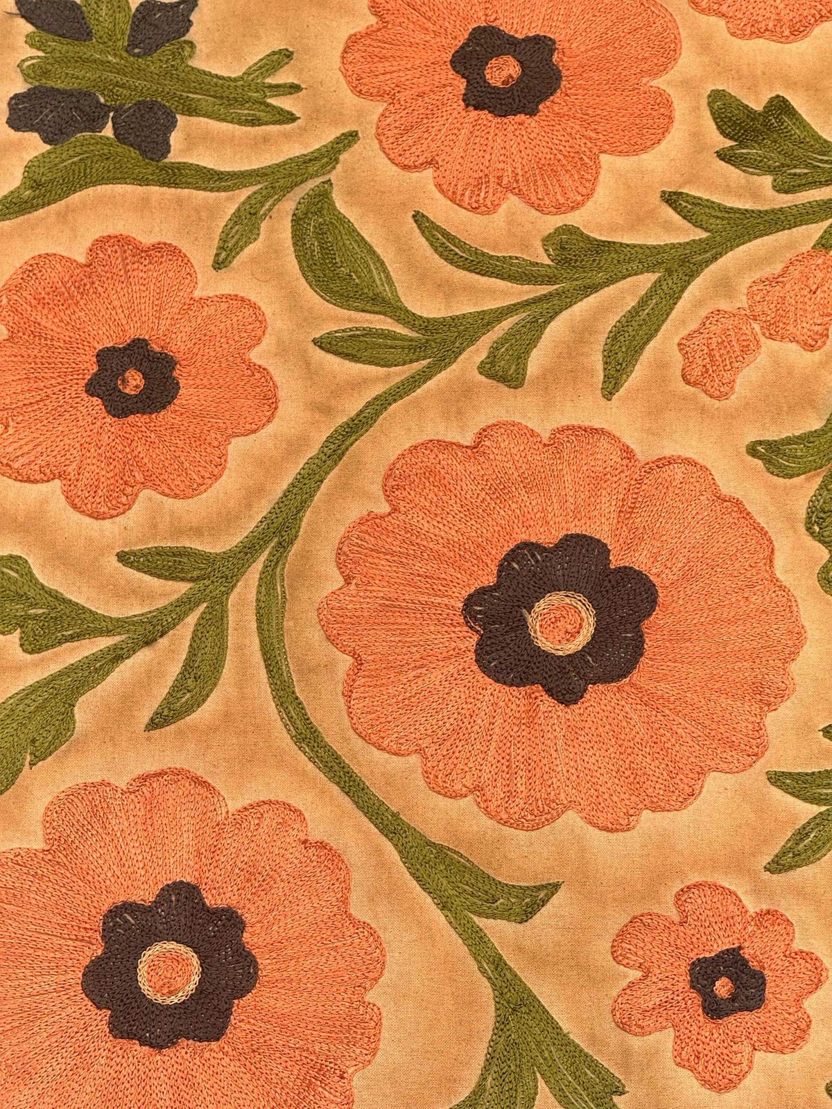 Vintage Suzani Embroidery Wall Hanging: Muted Floral Silk Textile Art Bedding Throw. photo vintage