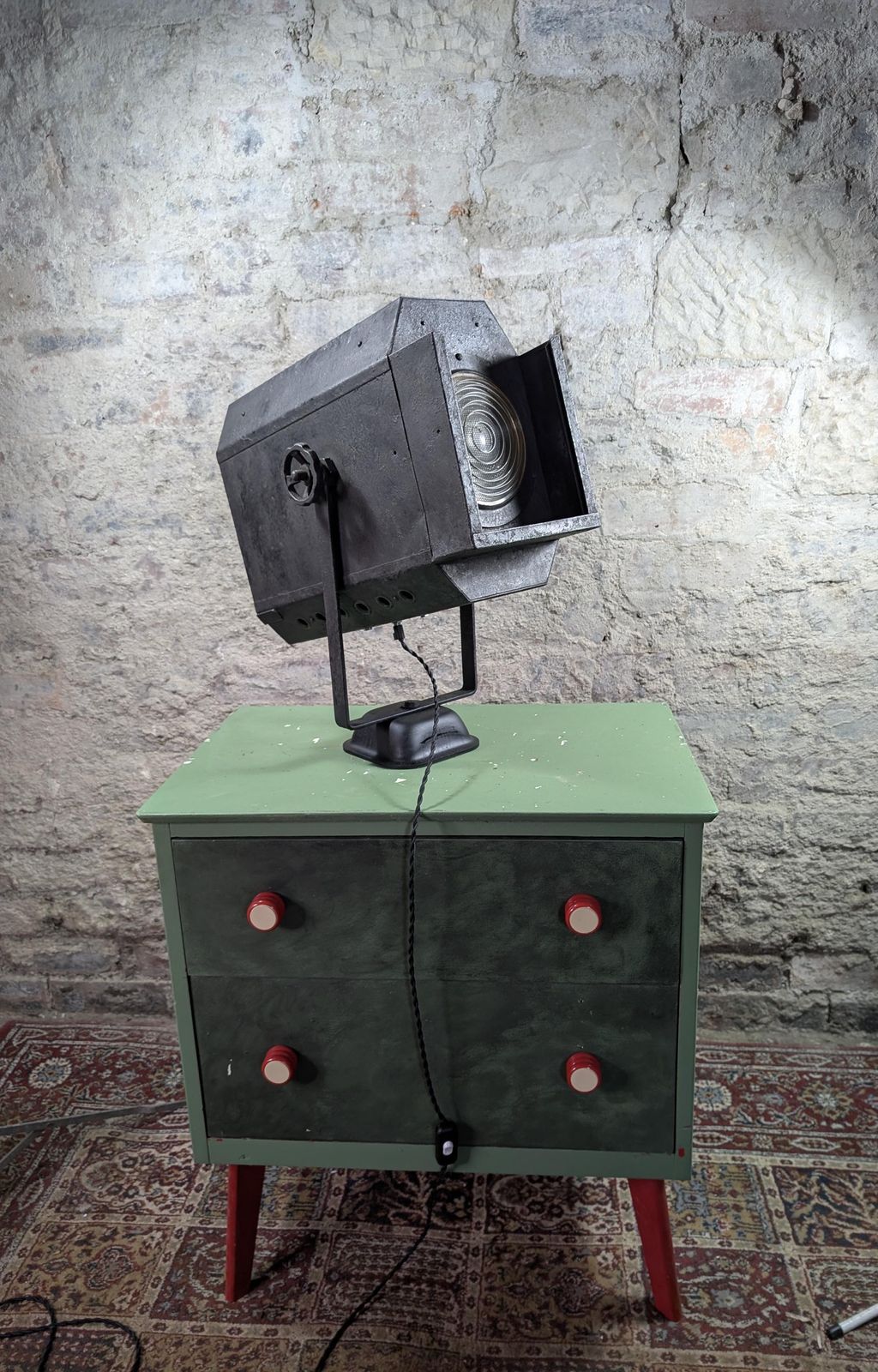 1930s Theatre Spotlight Lamp | Vintage Industrial Upcycled Table Light | Steampunk Decor photo furniture