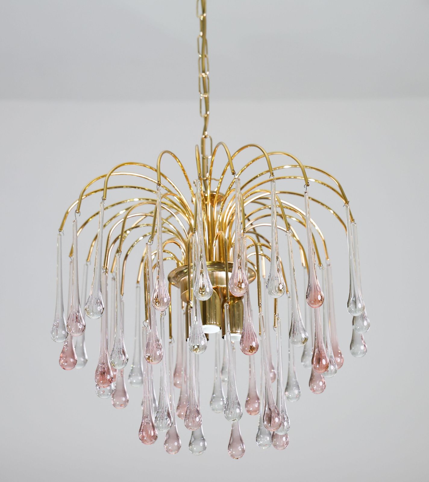Lady Grace, Chandelier With Pink And Transparent Pendants, Murano Glass, 1980 photo for sale