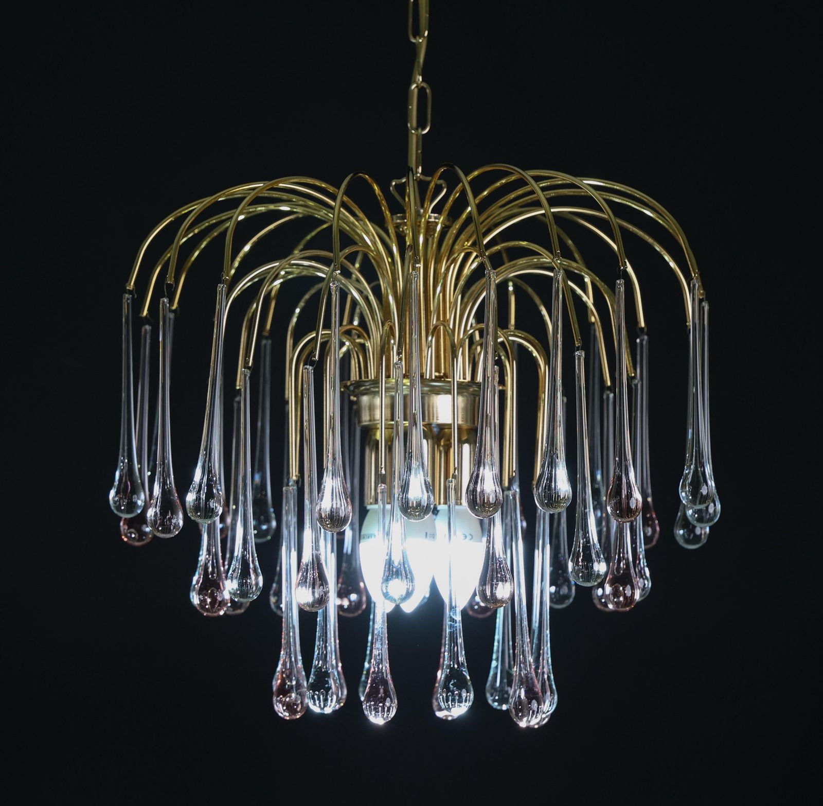 Lady Grace, Chandelier With Pink And Transparent Pendants, Murano Glass, 1980 photo Lighting