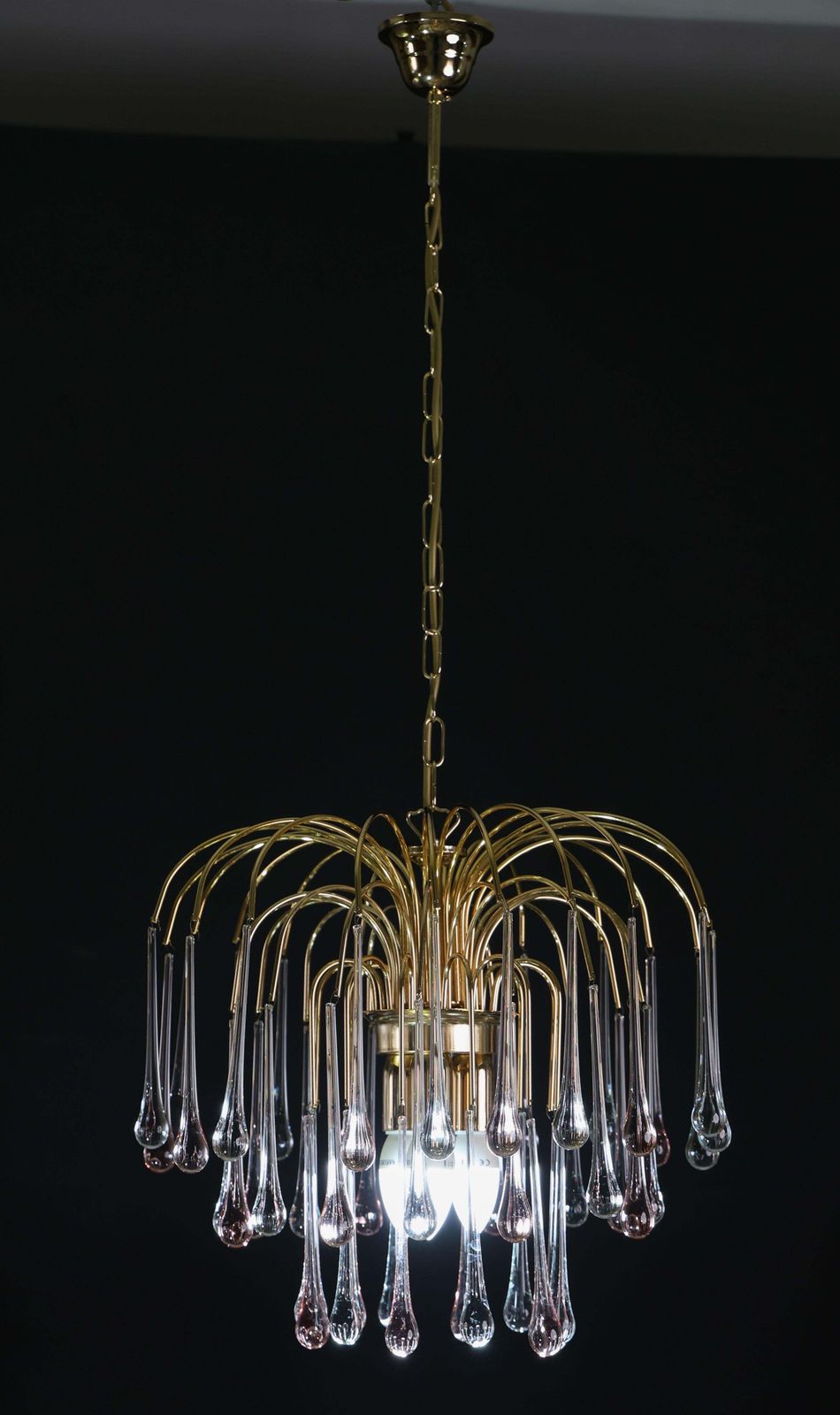 Lady Grace, Chandelier With Pink And Transparent Pendants, Murano Glass, 1980 photo buy