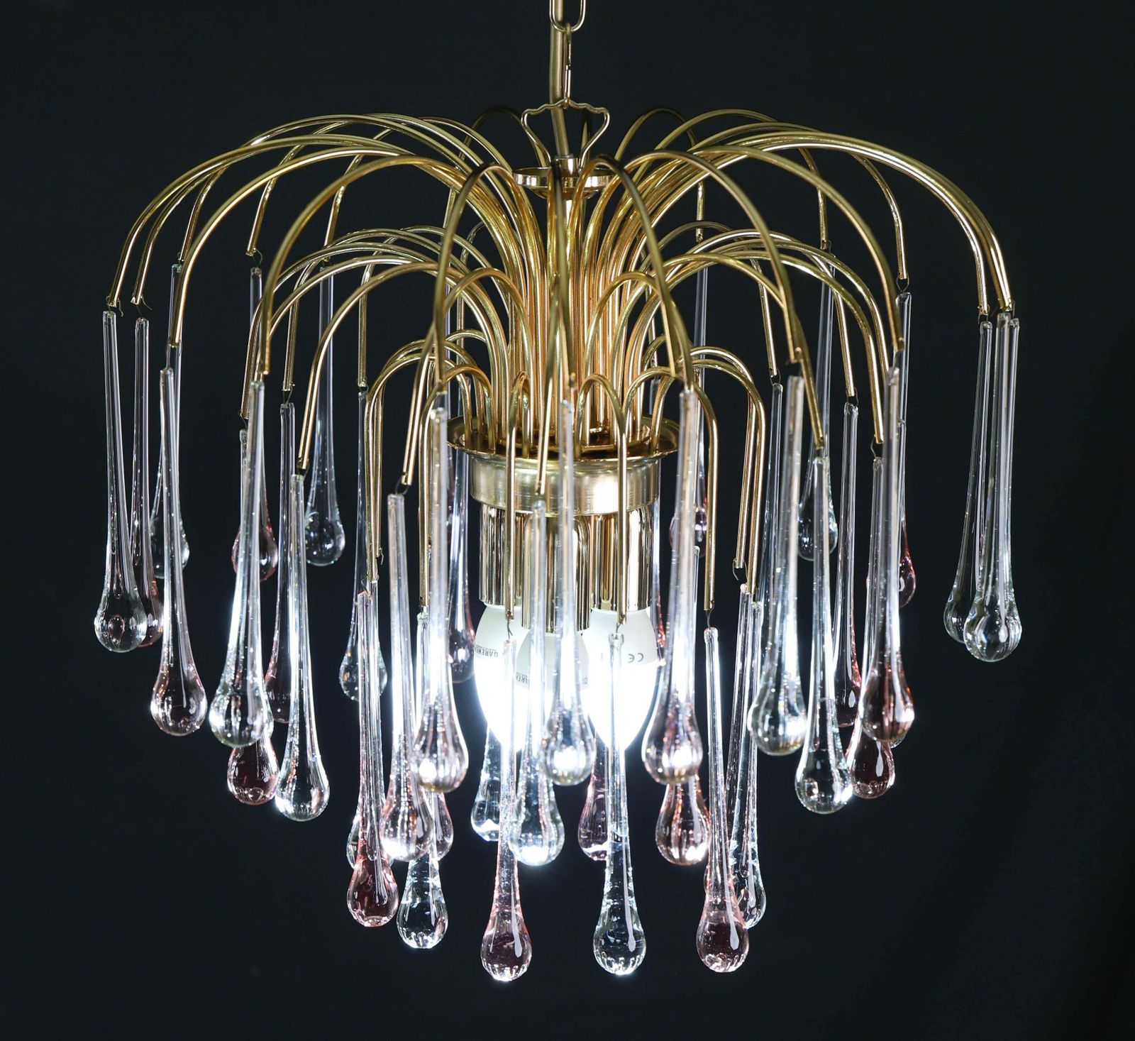 photo furniture Lady Grace, Chandelier With Pink And Transparent Pendants, Murano Glass, 1980