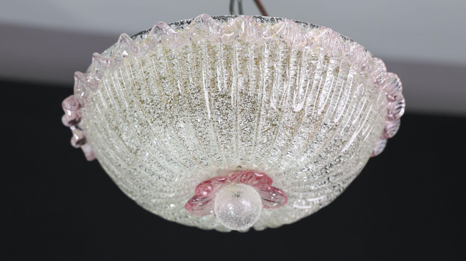 Lighting Elegant Italian Pink And Murano Glass Ceiling Flower photo