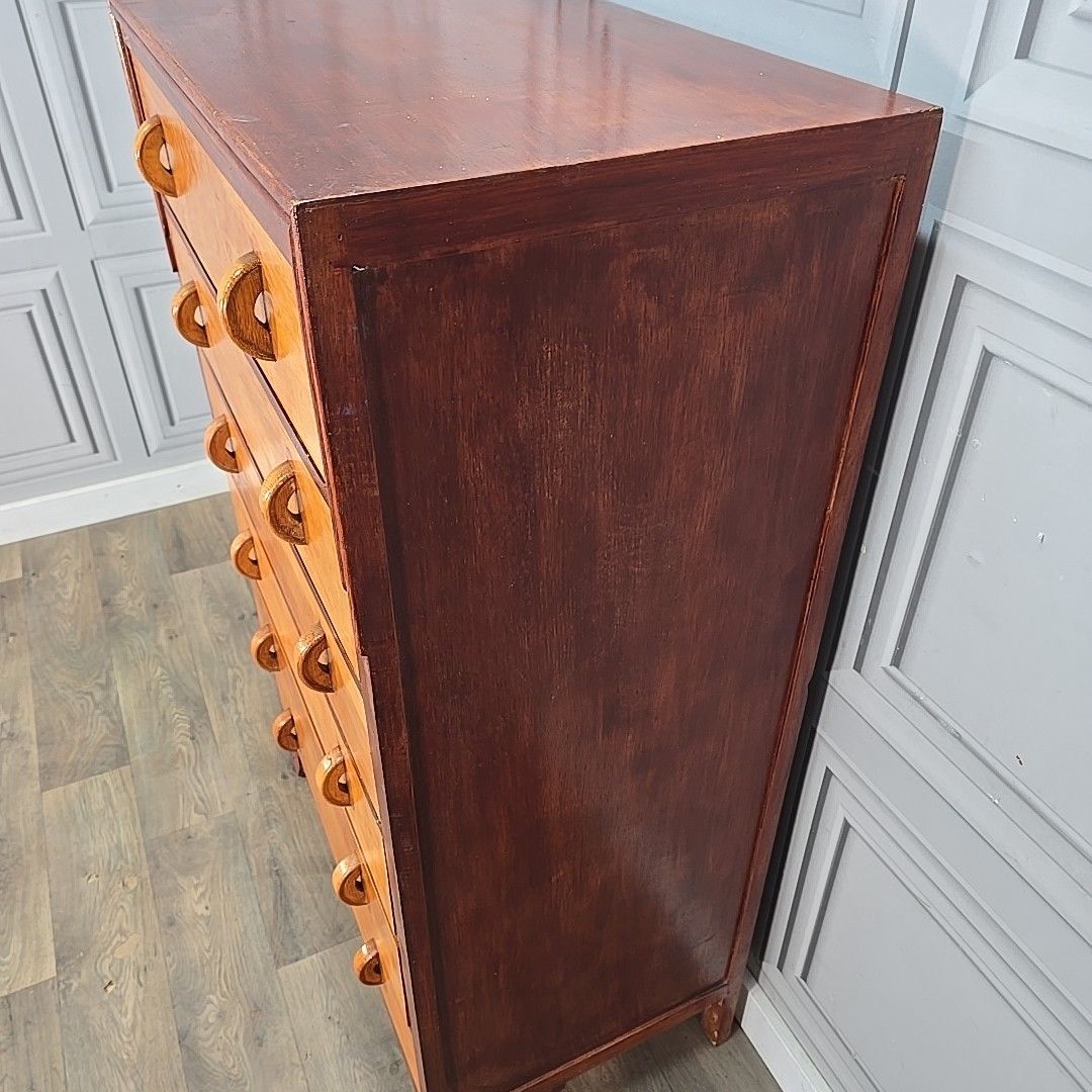 photo furniture Vintage Chest Of Drawers Tall Two Tone Oak Mid Century Style Commode Retro