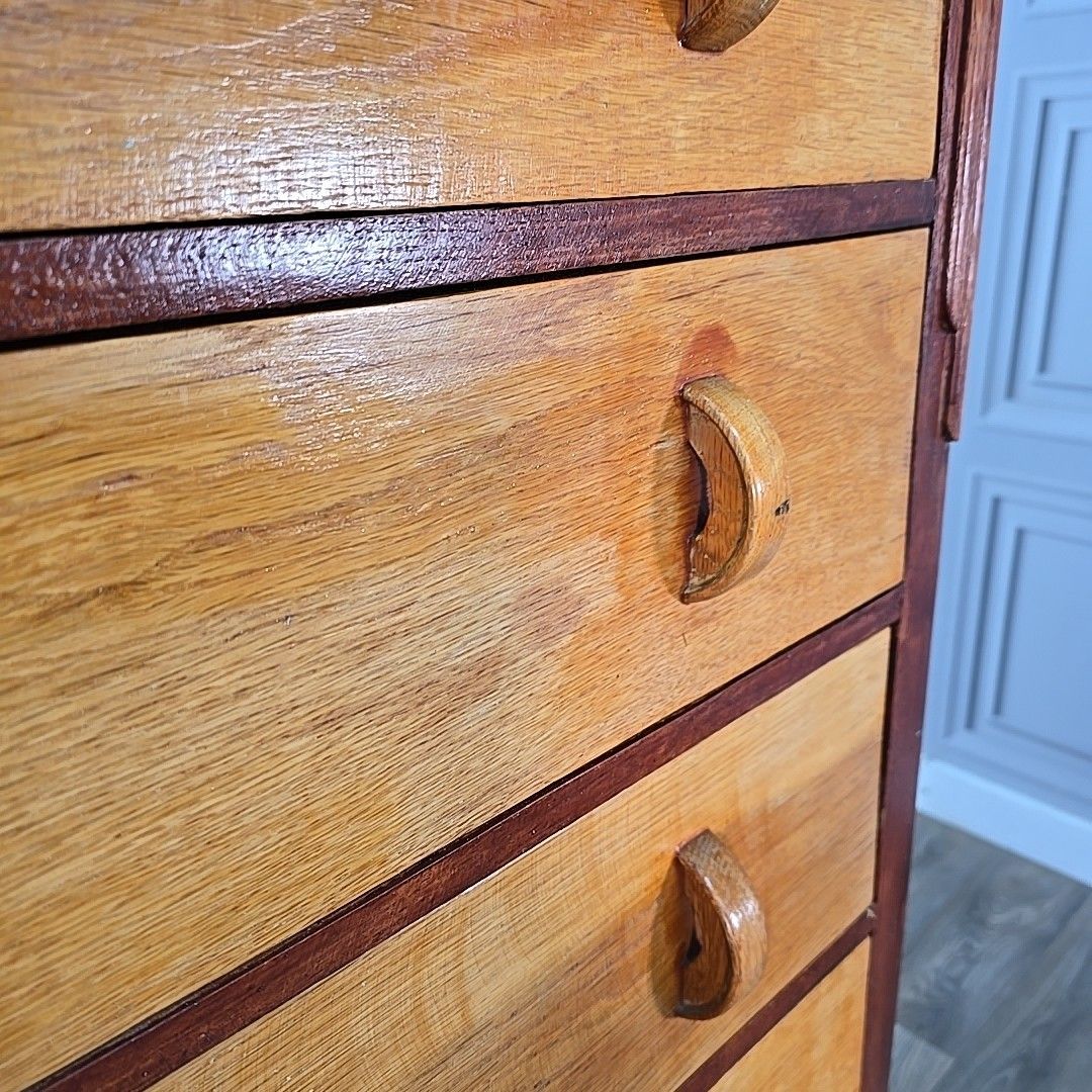 photo buy Vintage Chest Of Drawers Tall Two Tone Oak Mid Century Style Commode Retro