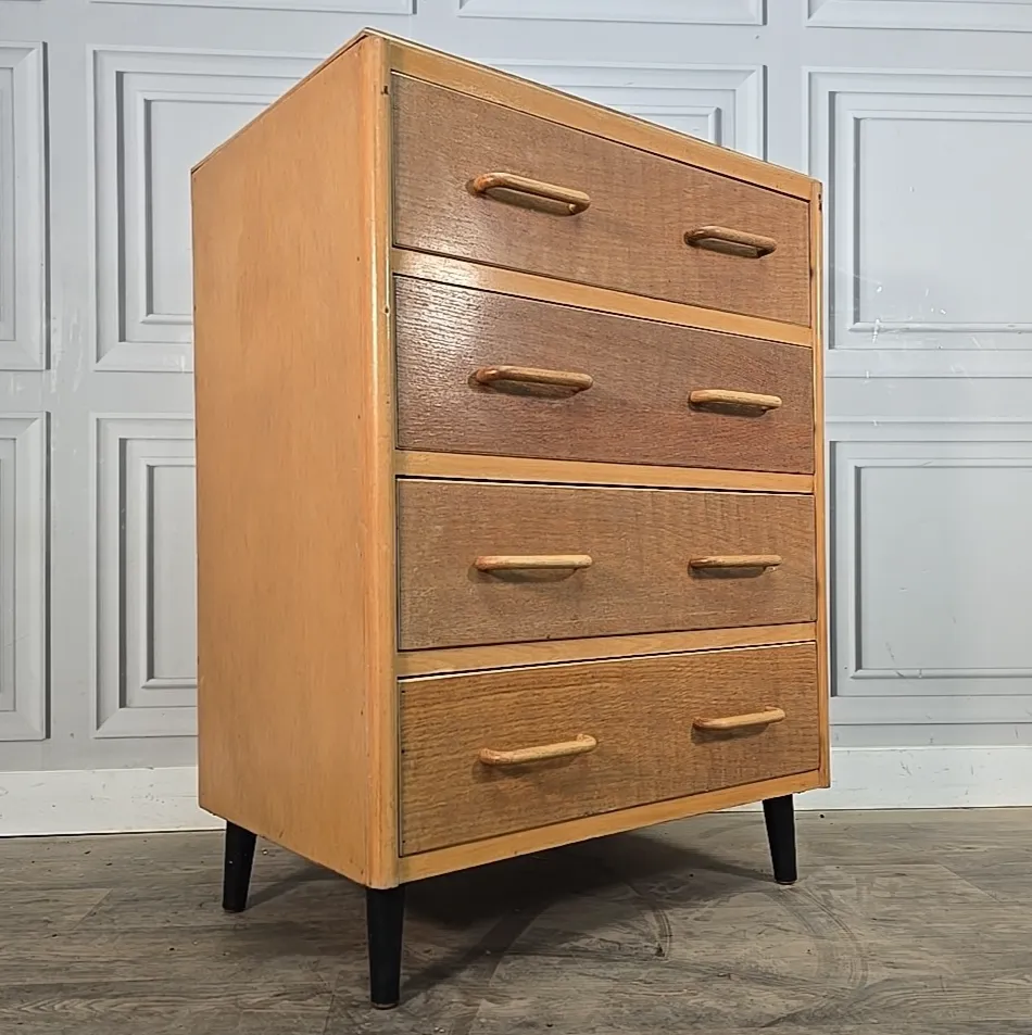 Vintage Chest Of Drawers Tallboy Mid Century Modern Oak Commode Retro Mcm