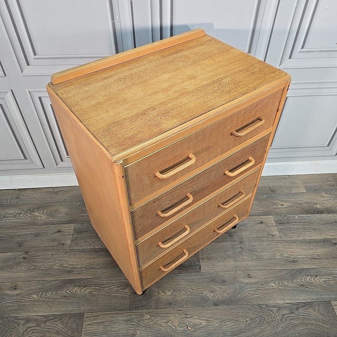 Vintage Chest Of Drawers Tallboy Mid Century Modern Oak Commode Retro Mcm photo for sale