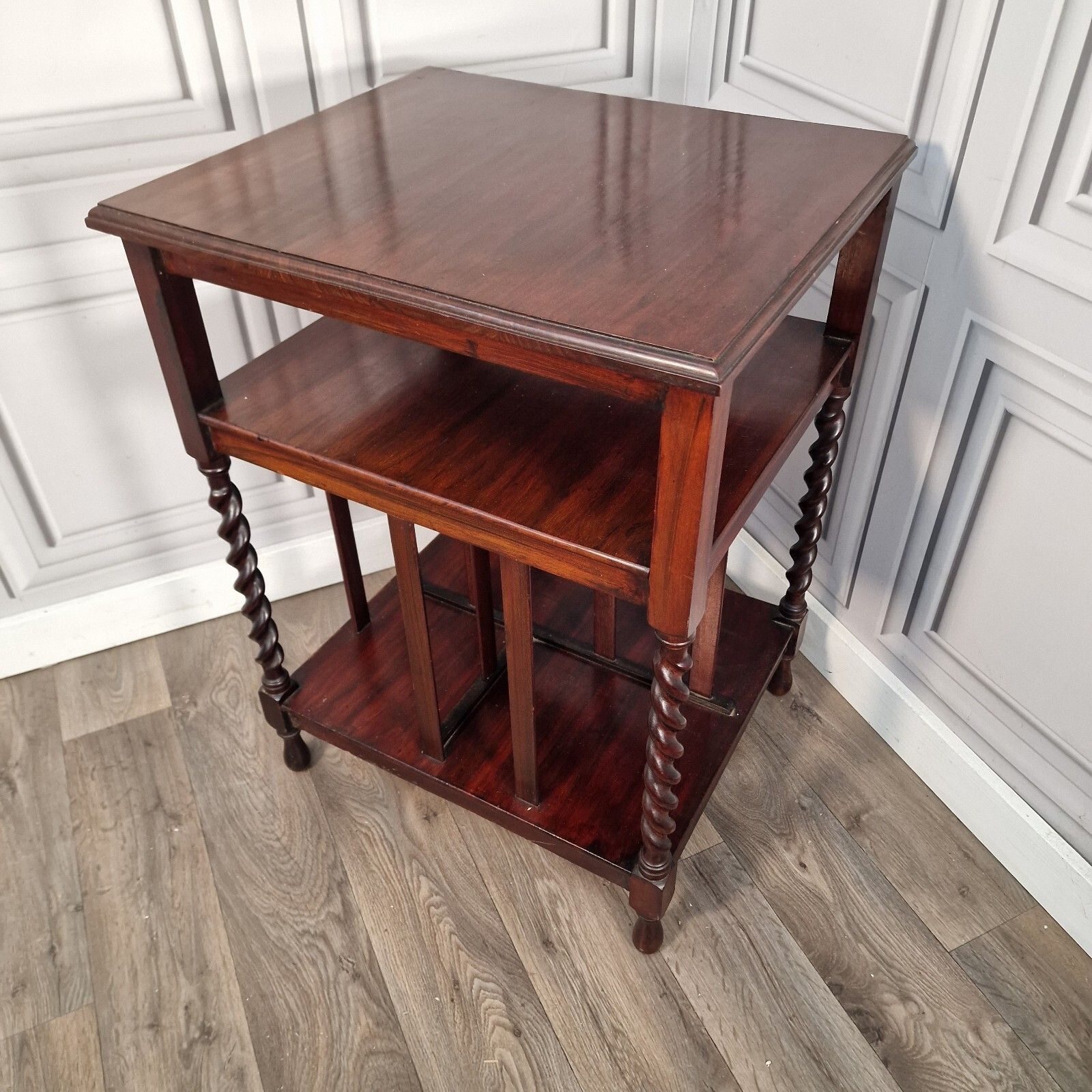 Antique Wooden Edwardian Barley Twist Hall Canterbury Bookcase Table Occasional photo furniture
