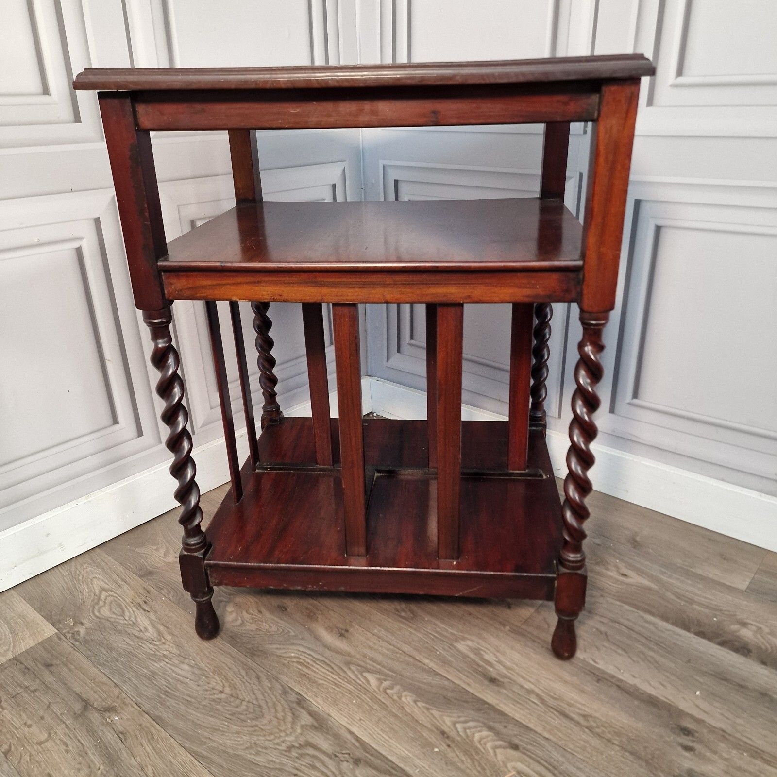 Antique Wooden Edwardian Barley Twist Hall Canterbury Bookcase Table Occasional photo for sale