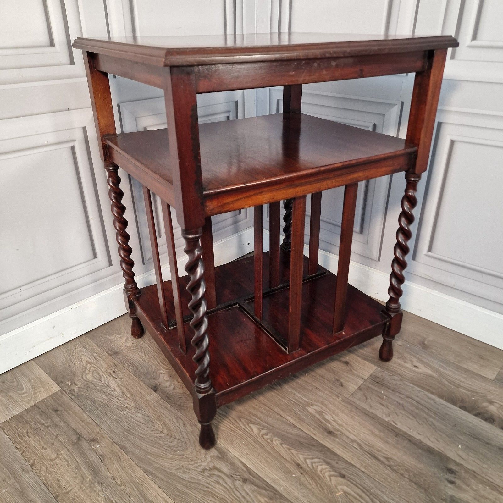 Antique Wooden Edwardian Barley Twist Hall Canterbury Bookcase Table Occasional photo Furniture