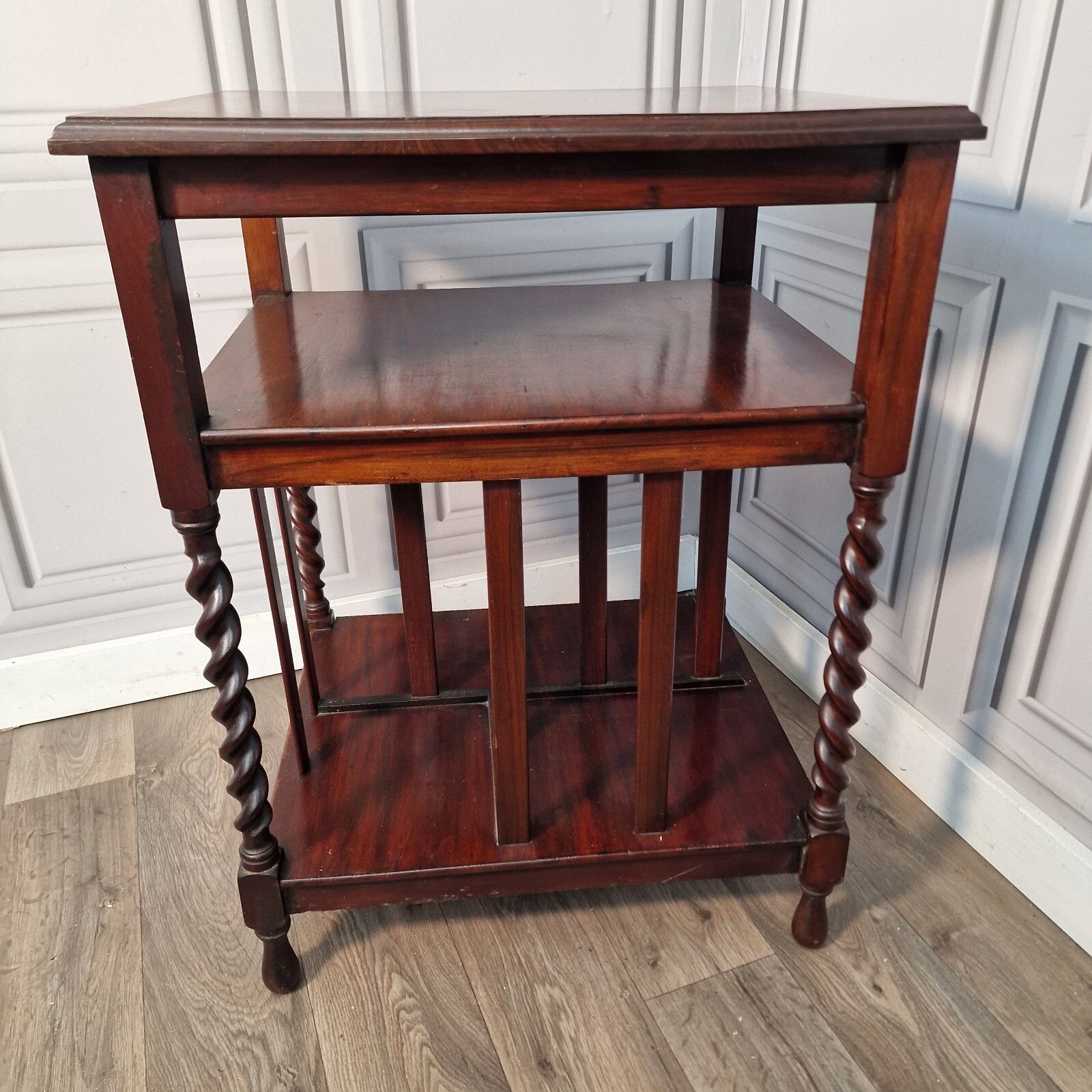 Antique Wooden Edwardian Barley Twist Hall Canterbury Bookcase Table Occasional photo 340.0