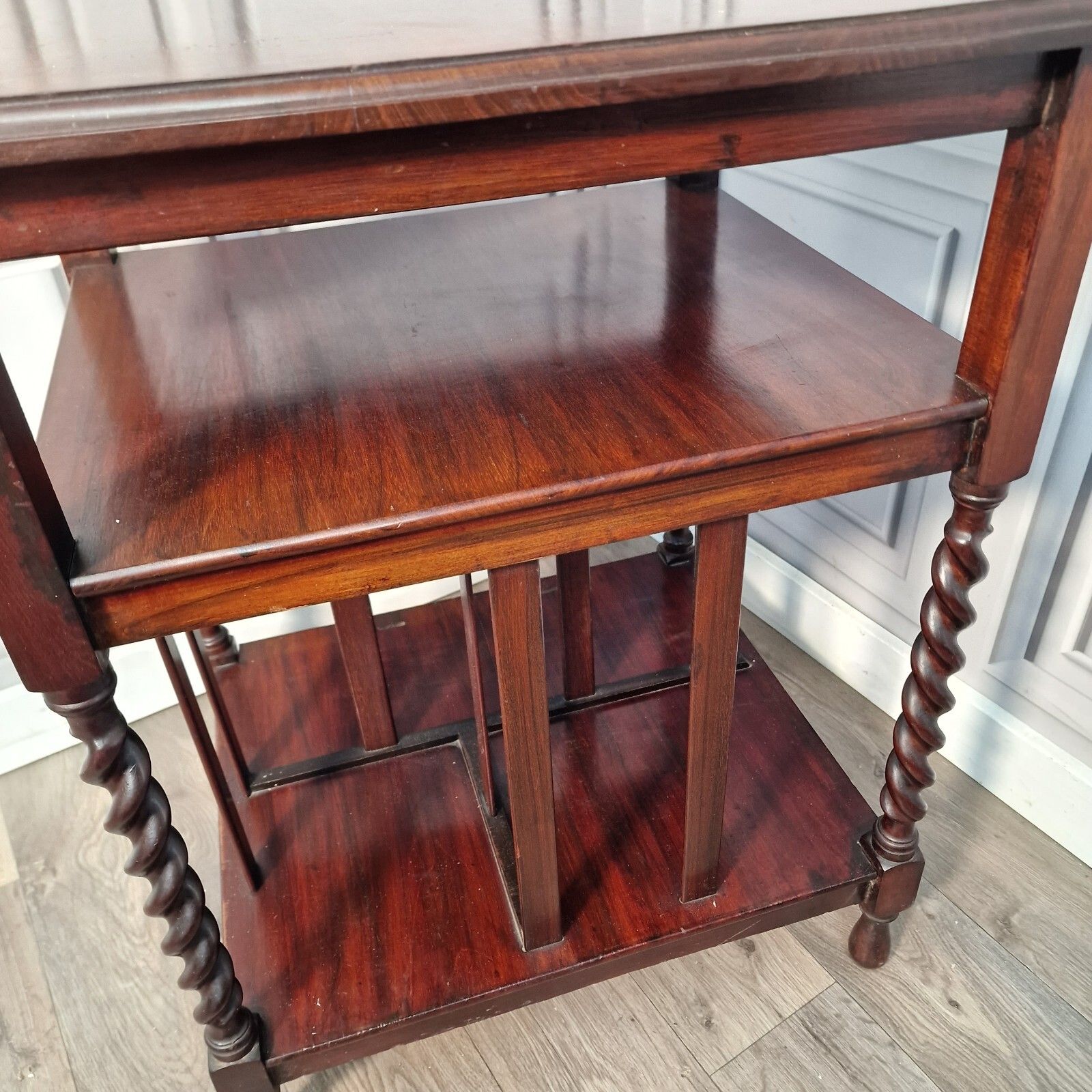Antique Wooden Edwardian Barley Twist Hall Canterbury Bookcase Table Occasional photo vintage
