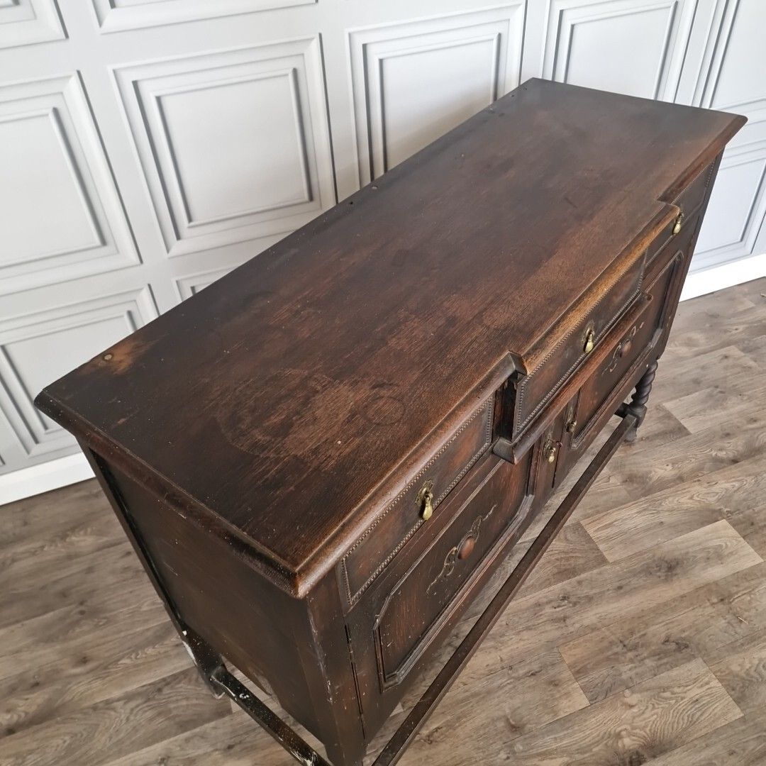 Antique Carved Court Cupboard Wood Barley Twist Oak Buffet Cabinet Sideboard photo for sale