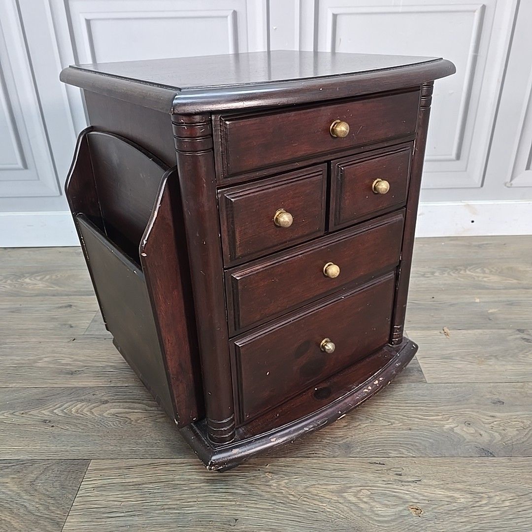 Antique Style Companion Table Magazine Rack Side Cabinet Drawers Mahogany