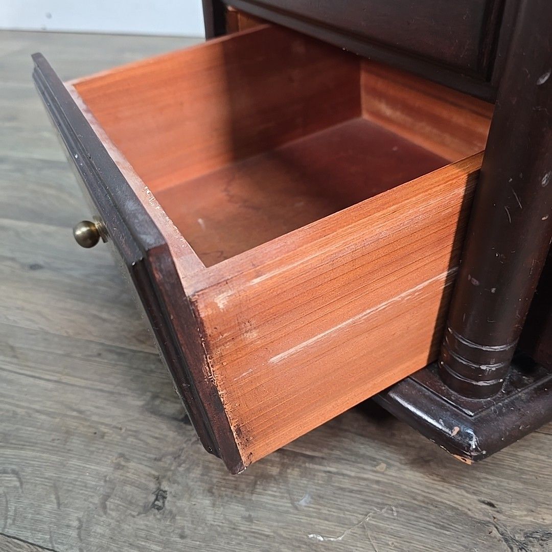 photo for sale Antique Style Companion Table Magazine Rack Side Cabinet Drawers Mahogany
