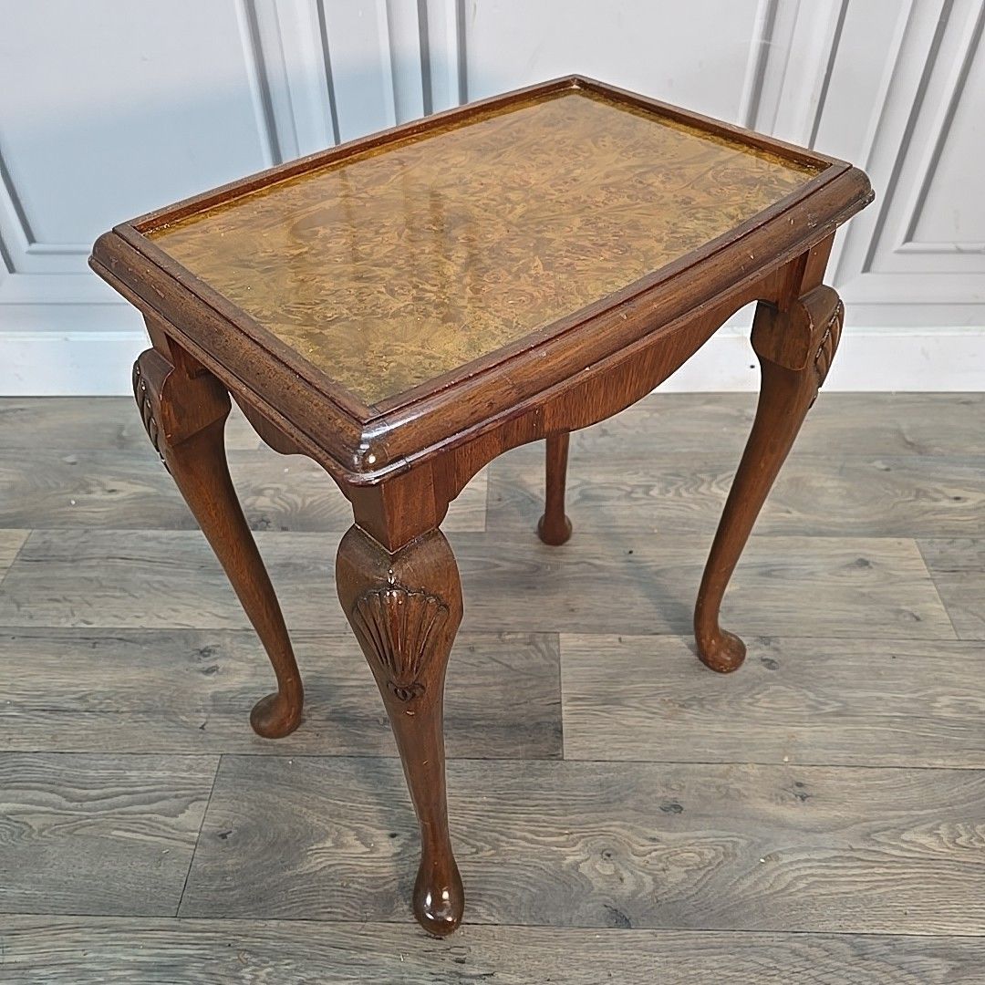 Furniture Antique Style Side Table  Queen Anne Glass Top – Carved Shells – Jack Finch Ltd photo