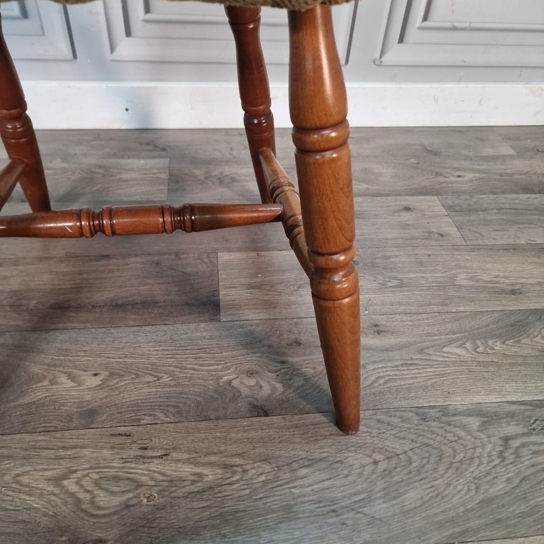 photo for sale Vintage Farmhouse Dining Chair – Spindle Back Upholstered Pub Seat Solid Wood