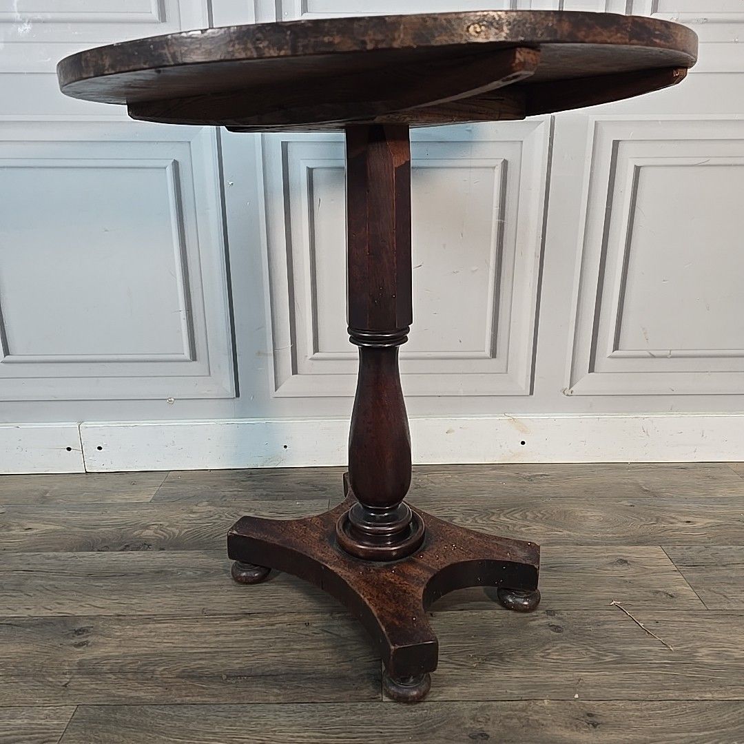 Antique Tilt Top Table – Side Inlaid Marquetry Top – Pedestal Base Window Lamp photo Furniture